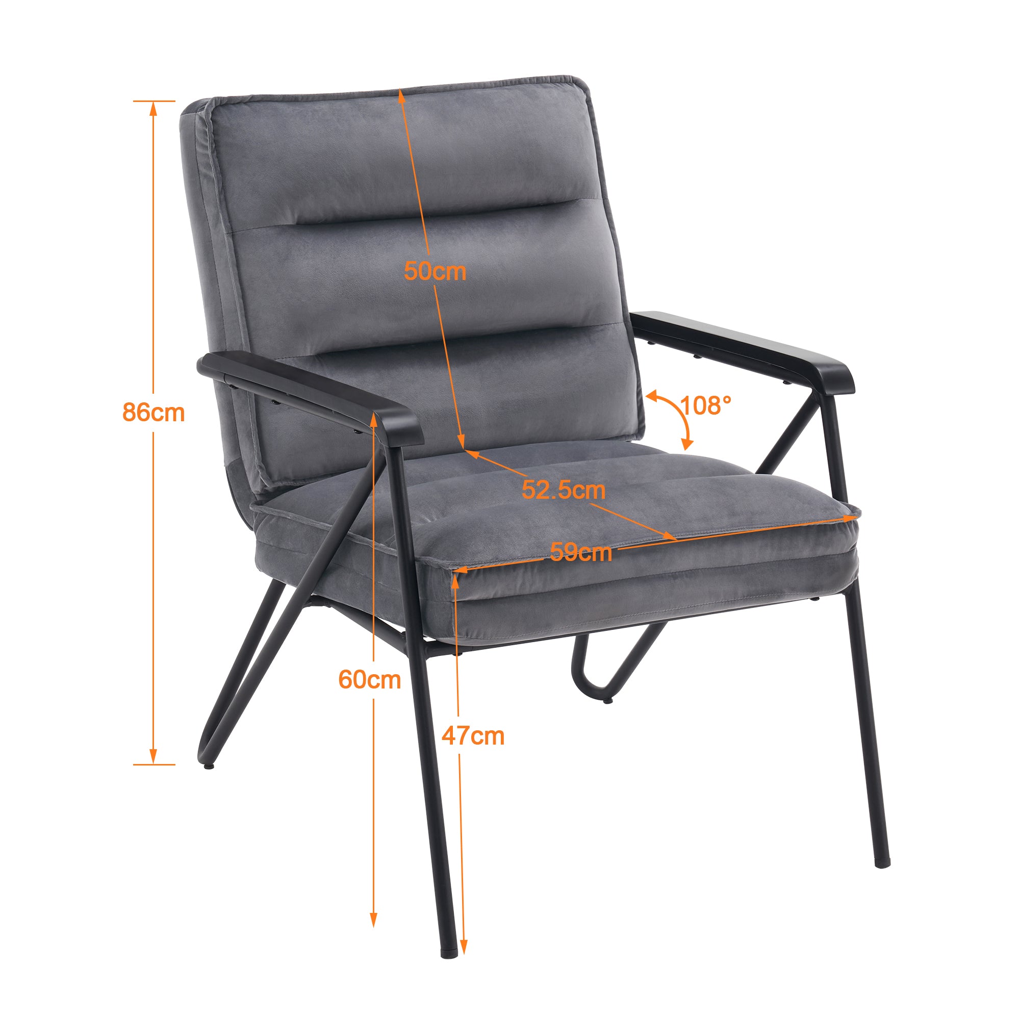 MCombo Gray Relax Chair with Stool, Comfortable Upholstered Chair, Modern Living Room Chair, Velvet, 4750DE