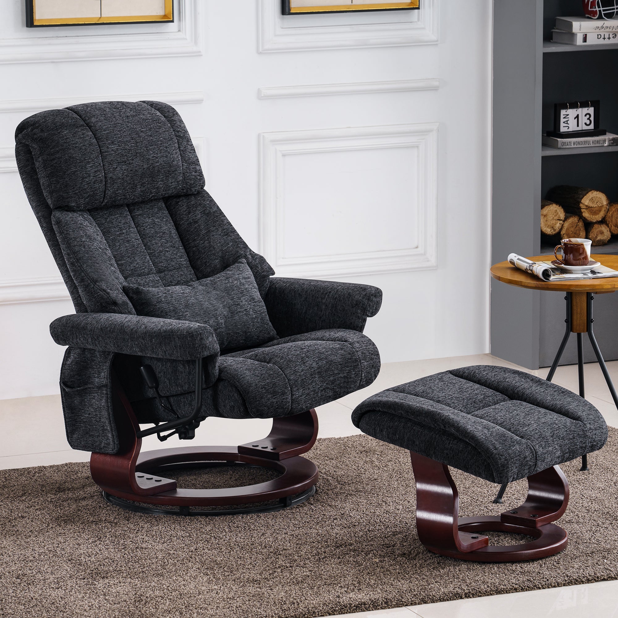 M MCombo Relaxing Chair with Stool, 360° Rotating TV Chair with Reclining Function, Load Capacity up to 120 kg, Modern Recliner Chair for the Living Room, 9066