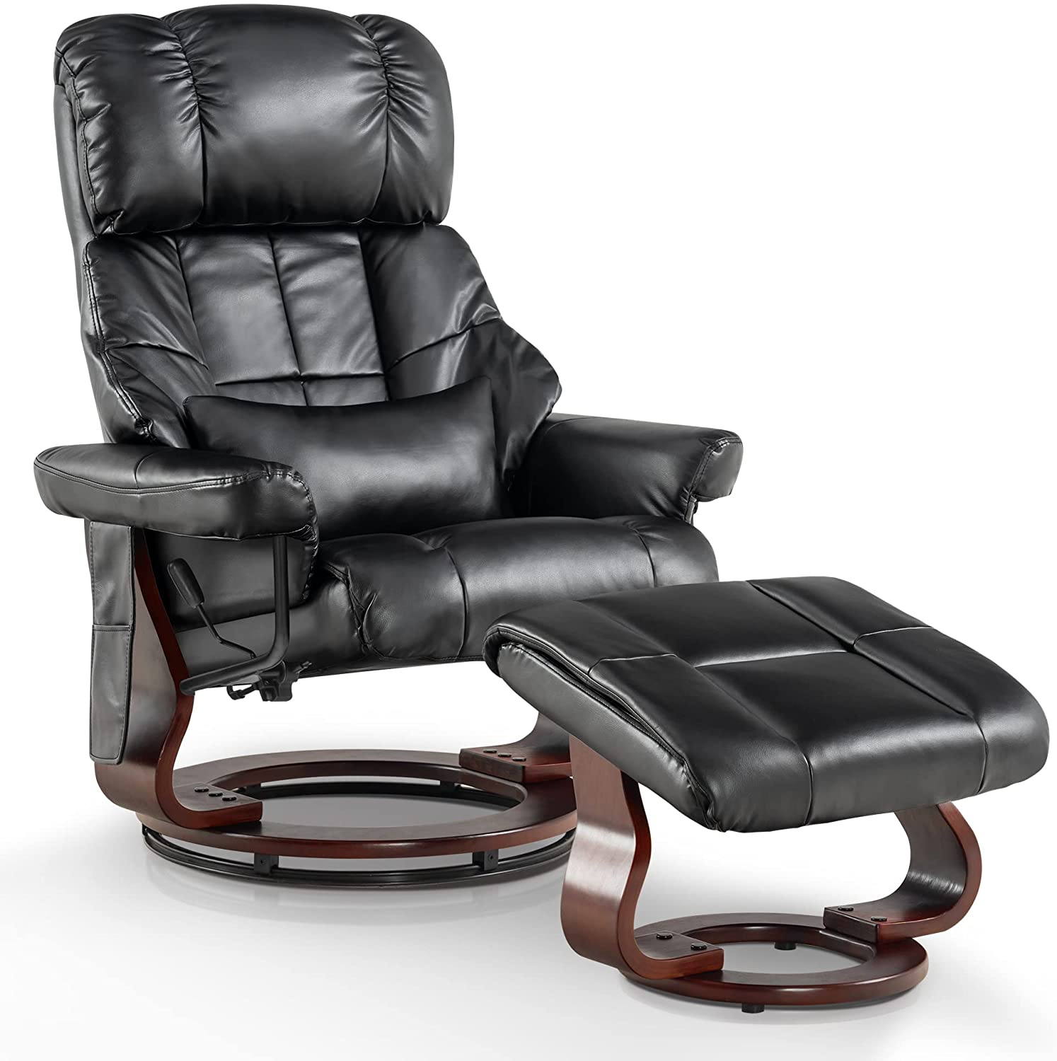 MCombo massage chair with stool, 360° rotating reclining chair, modern TV chair with side pocket for living room, faux leather, 9068