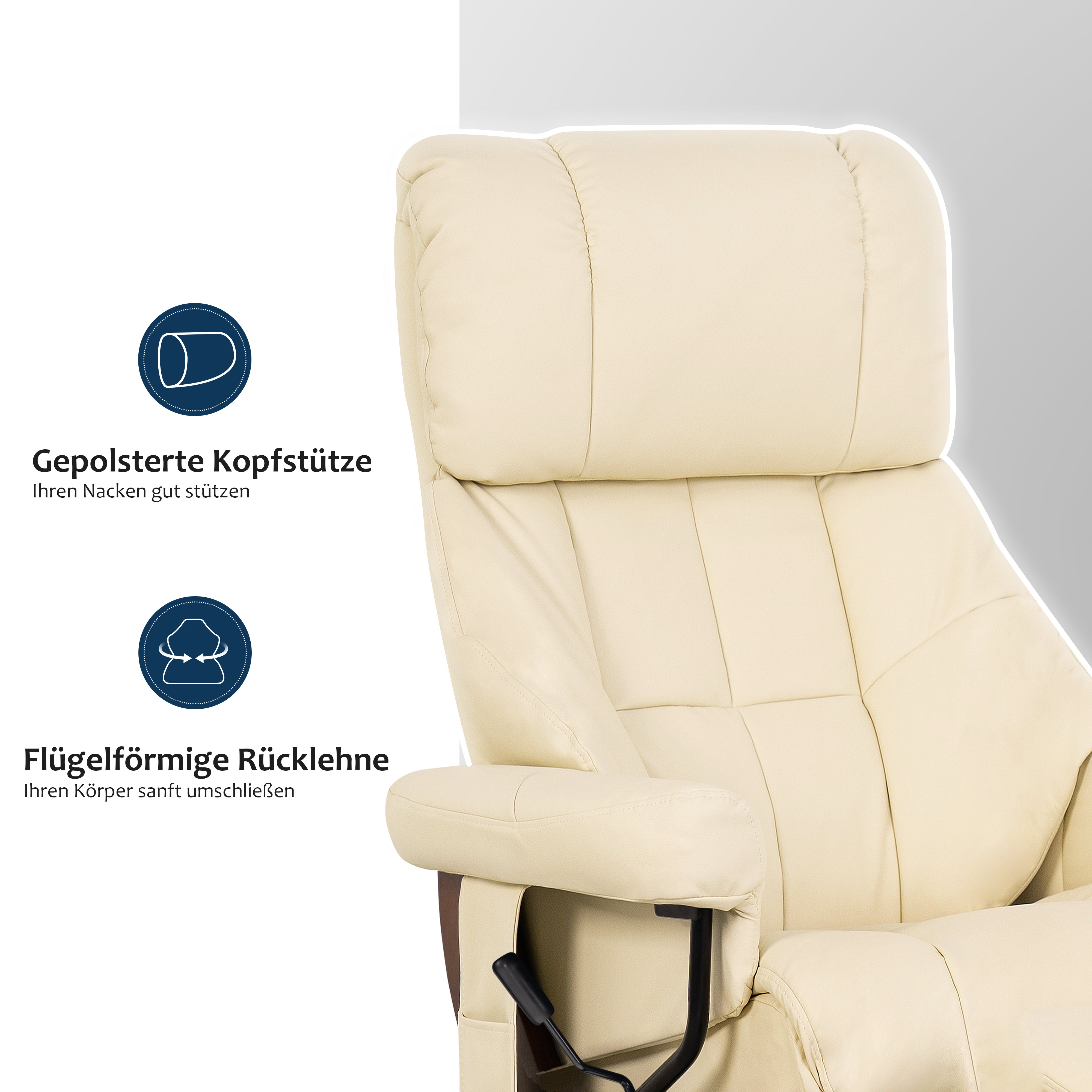 MCombo massage chair with stool, 360° rotating reclining chair, modern TV chair with side pocket for living room, faux leather, 9068