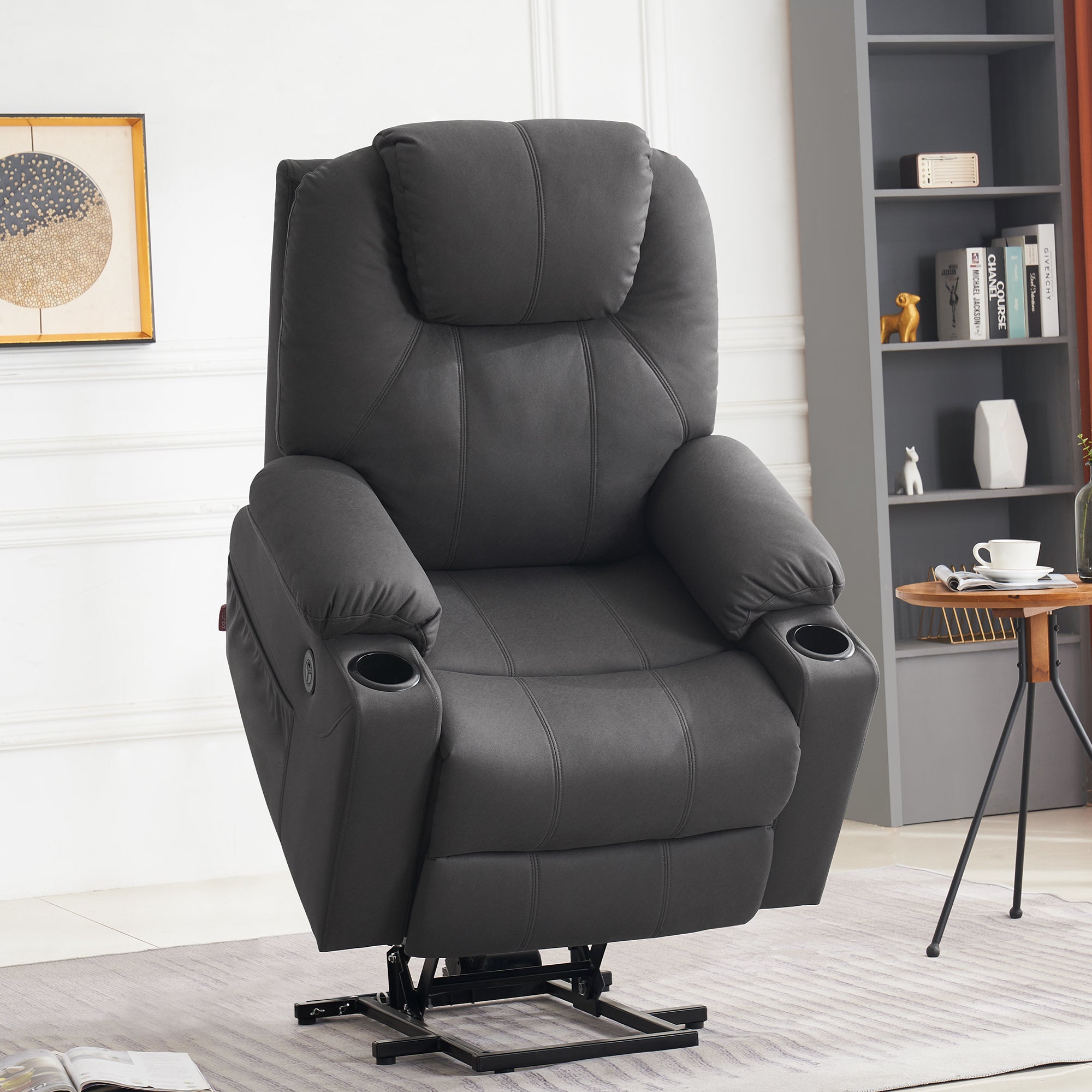 Fauteuil TV M MCombo avec rehausseur électrique, fauteuil inclinable avec fonction d'inclinaison jusqu'à 140°, fauteuil de massage avec fonction chauffante, bouton et télécommande réglables, avec USB, 7040
