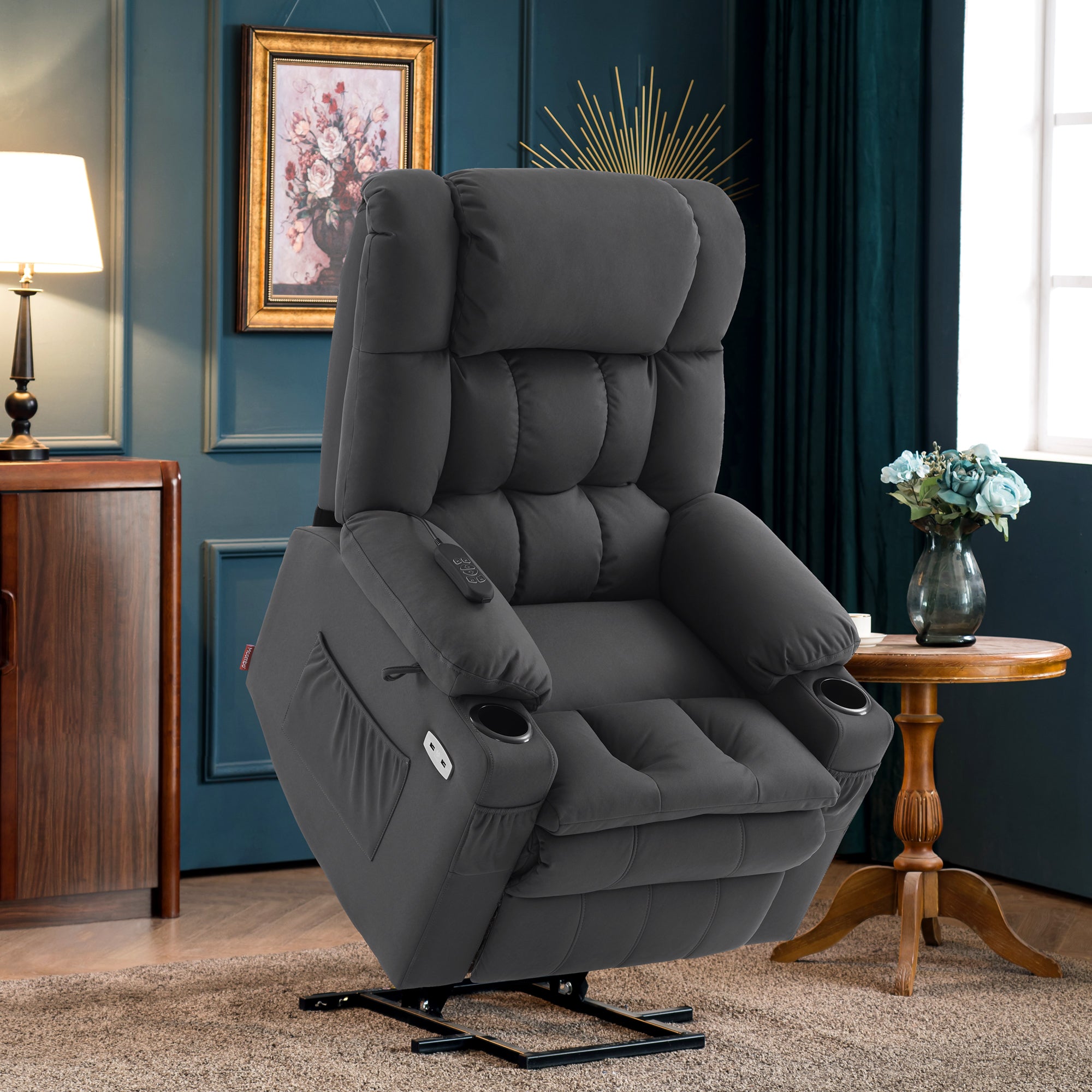 M MCombo electric stand-up relaxation chair 7546, separately adjustable with 3 motors, reclining position up to 165°, TV armchair with USB, for seniors' living room