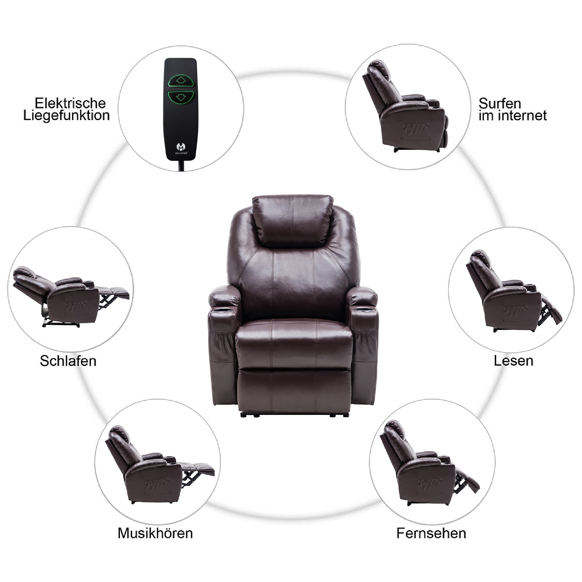 MCombo electric relaxation chair, massage chair, TV chair, reclining function, vibration heating 7061
