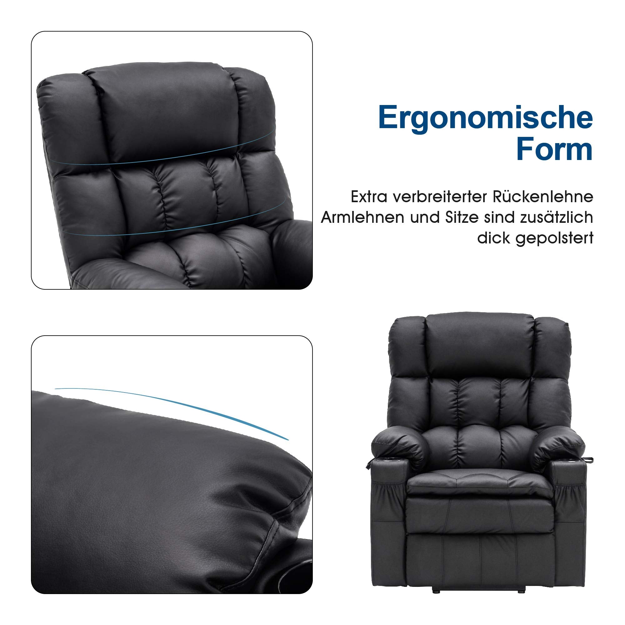 M MCombo electric stand-up relaxation chair 7546, separately adjustable with 3 motors, reclining position up to 165°, TV armchair with USB, for seniors' living room