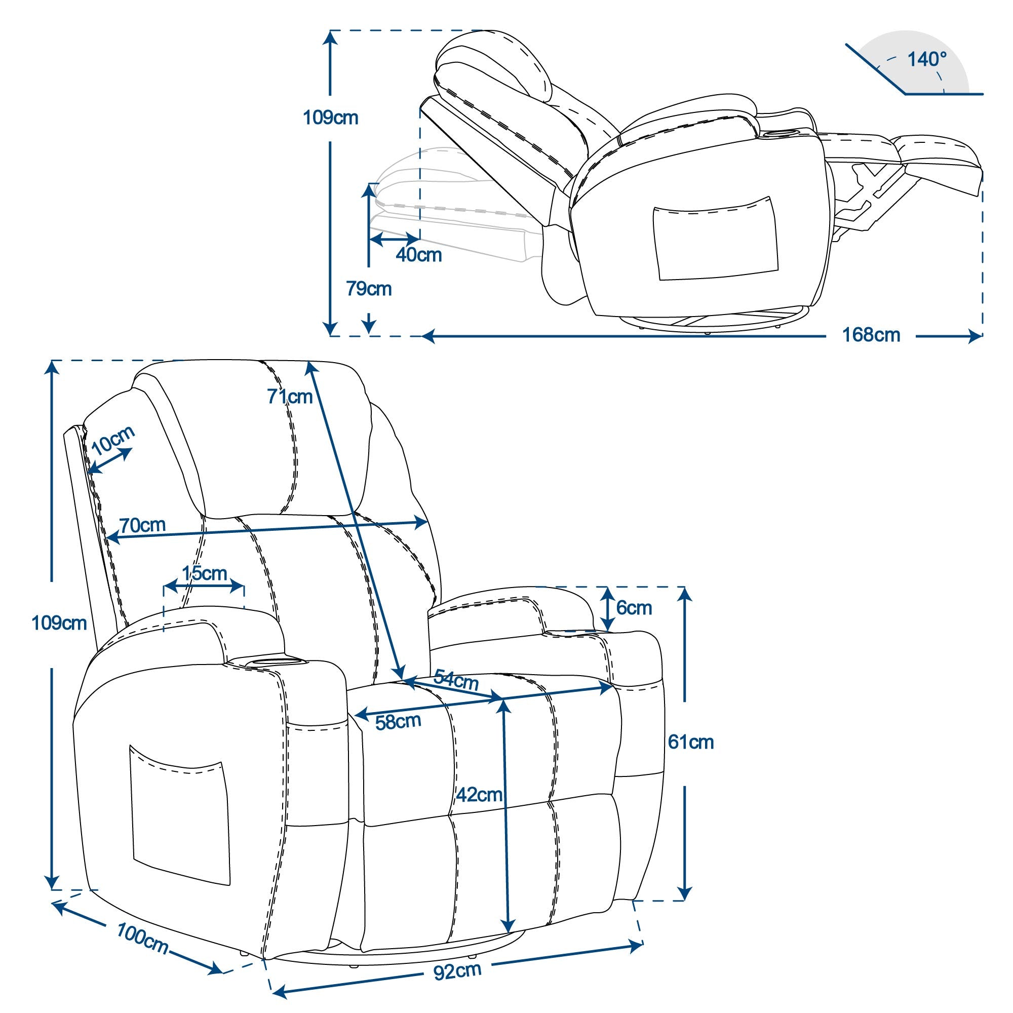 M MCombo Massagesessel Fernsehsessel Relaxsessel 7020, mit Heizung, Dreh 360° Schaukel, manuell verstellbar (Schwarz-Kunstleder/Grau-Stoff/Dunkelgrau- Mikrofaser)