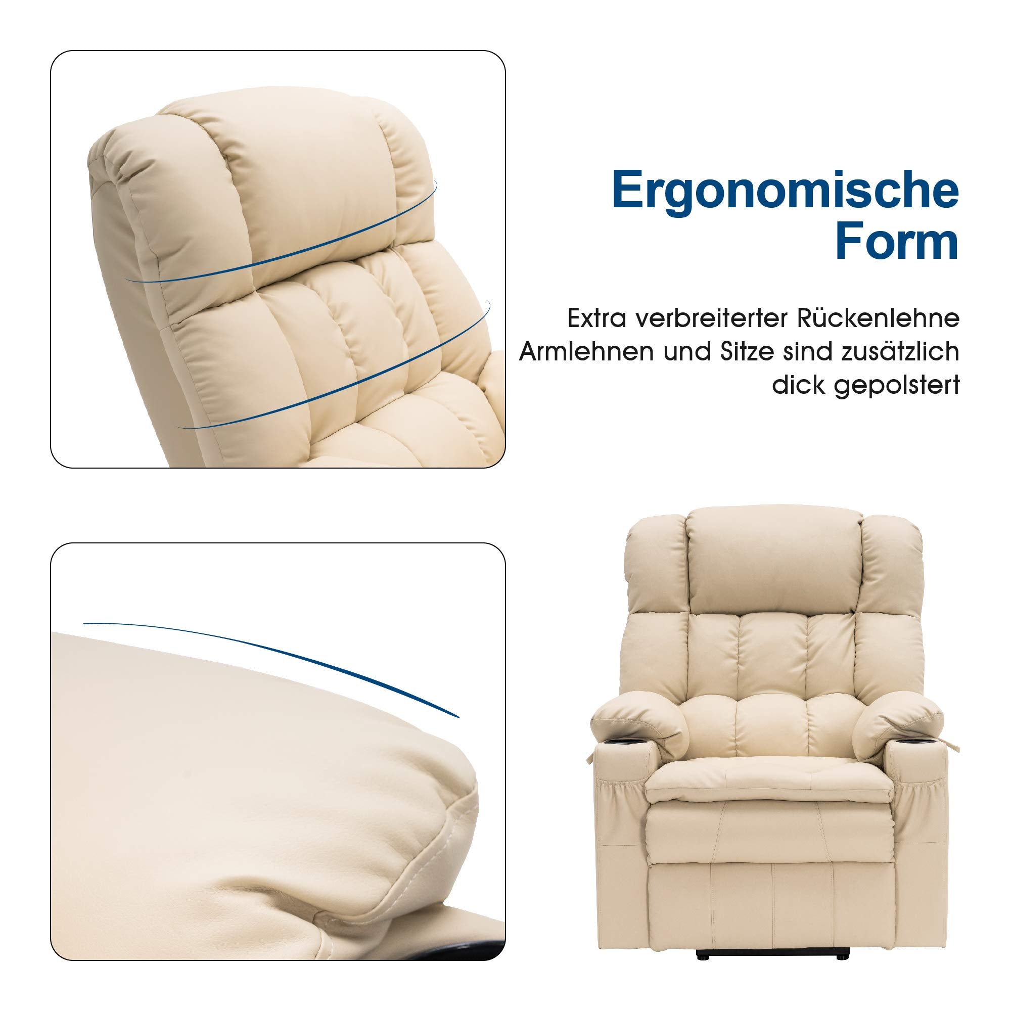 M MCombo electric stand-up relaxation chair 7546, separately adjustable with 3 motors, reclining position up to 165°, TV armchair with USB, for seniors' living room