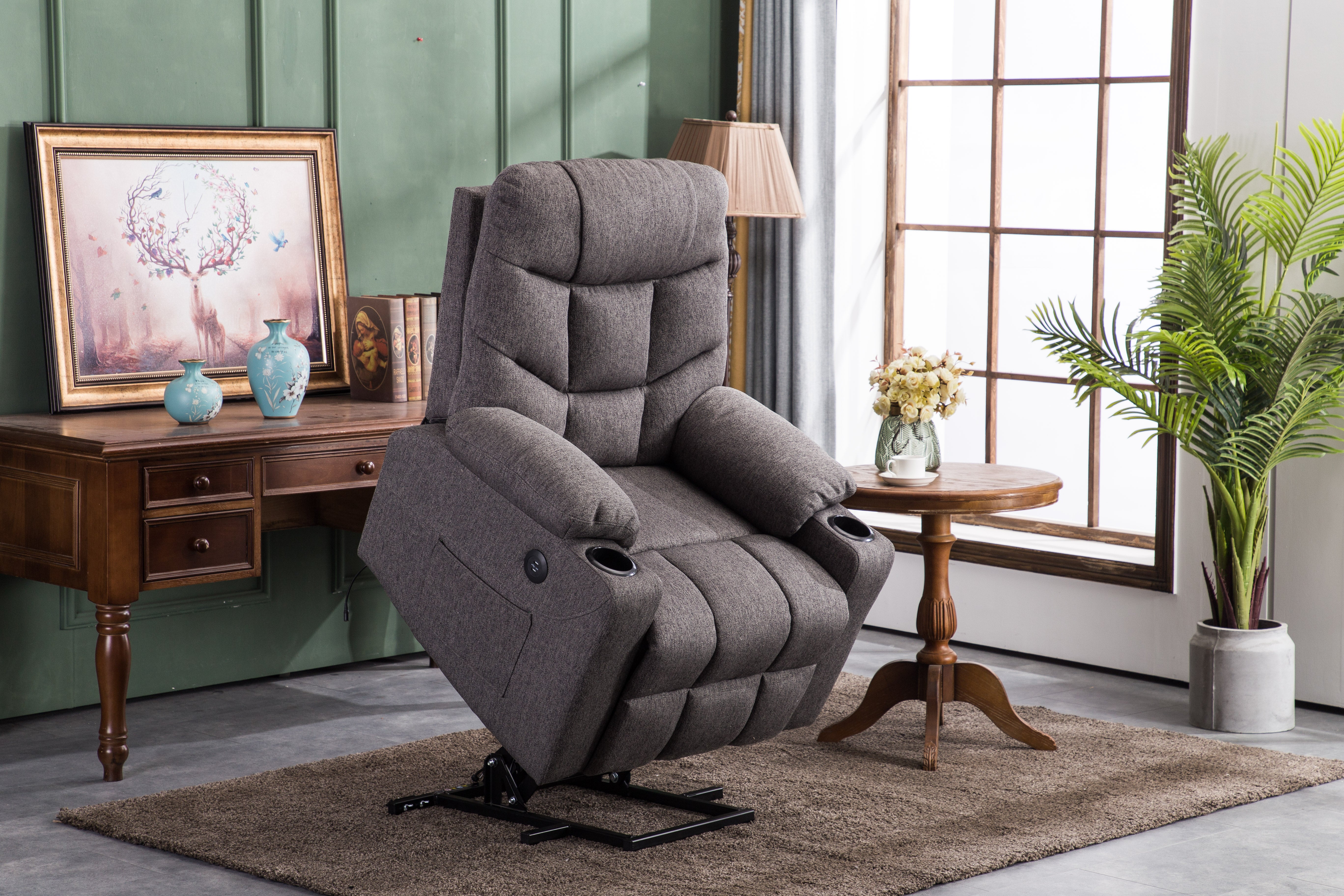 M MCombo TV armchair with electric stand-up aid, armchair with stand-up aid, TV armchair with reclining function up to 140°, senior armchair for the living room, with USB 7286