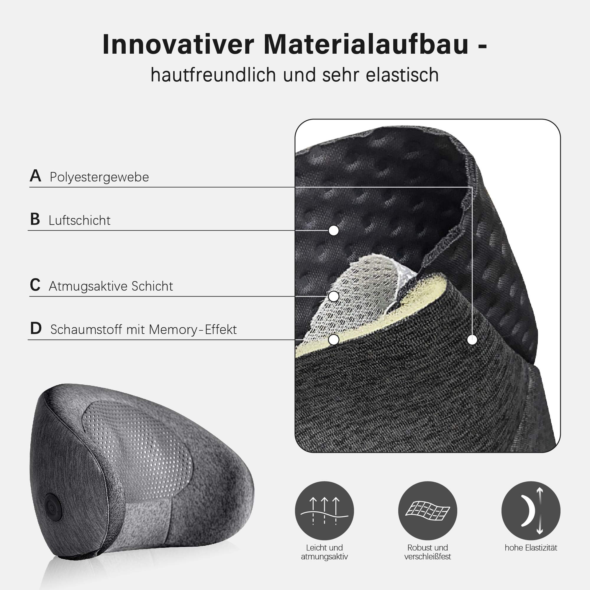 MCombo Massage Cushion Shiatsu Back Support Lumbar Support in Croissant/C Shape Ergonomic Portable Wireless Rechargeable Massager with Heat Function Ideal for Home Office, Office, Driving B709