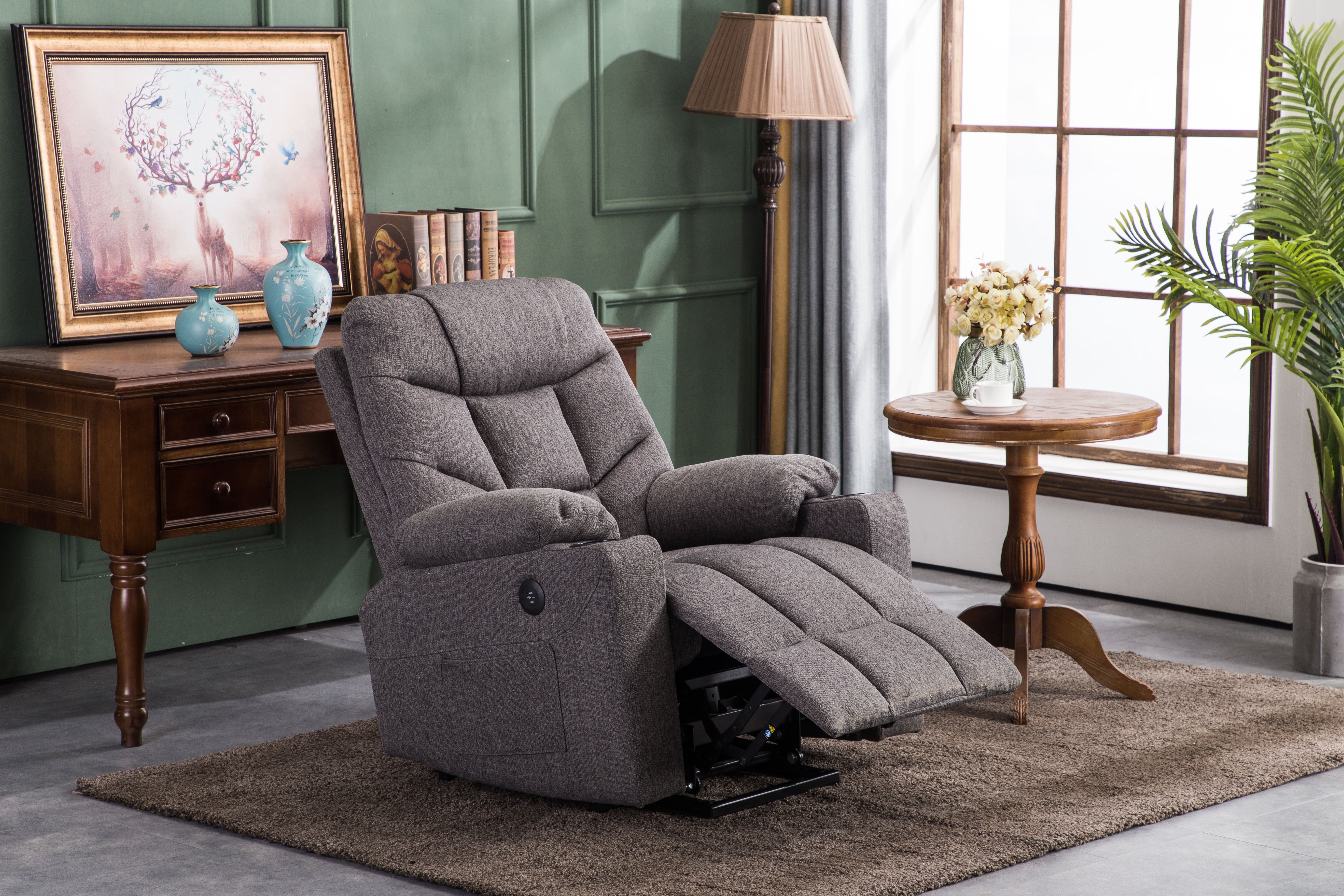 M MCombo TV armchair with electric stand-up aid, armchair with stand-up aid, TV armchair with reclining function up to 140°, senior armchair for the living room, with USB 7286