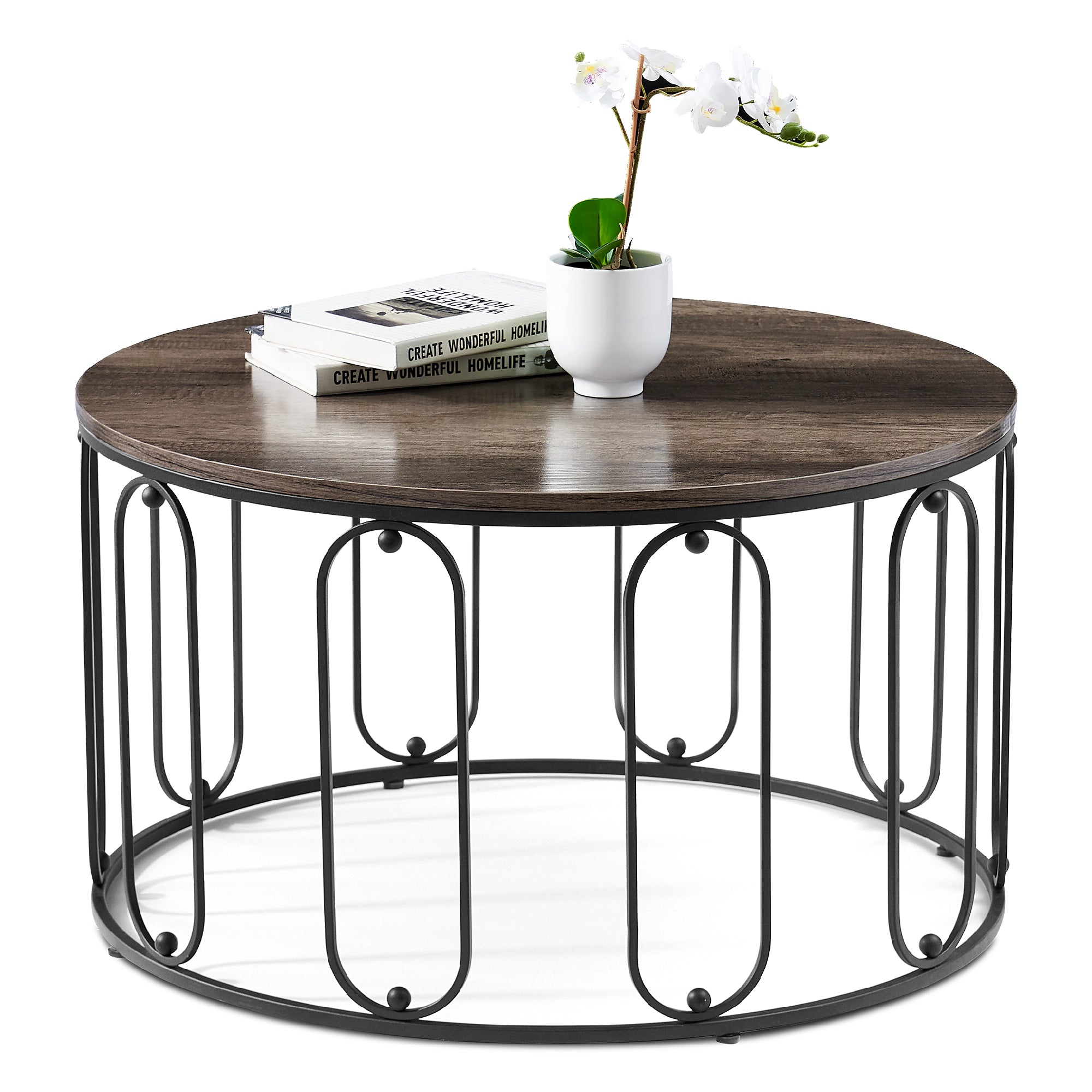 MCombo metal furniture coffee table side table round marble look/industrial style 2147