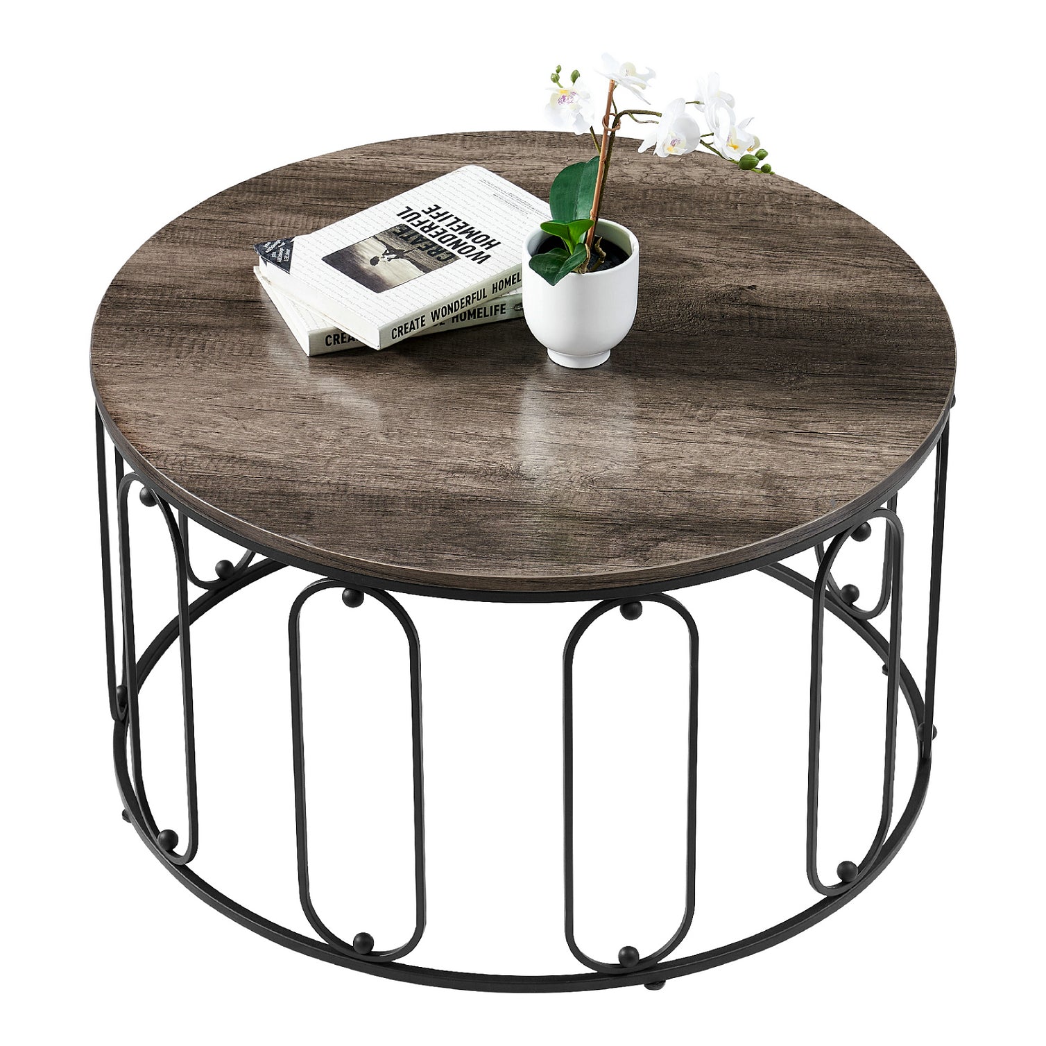 MCombo metal furniture coffee table side table round marble look/industrial style 2147