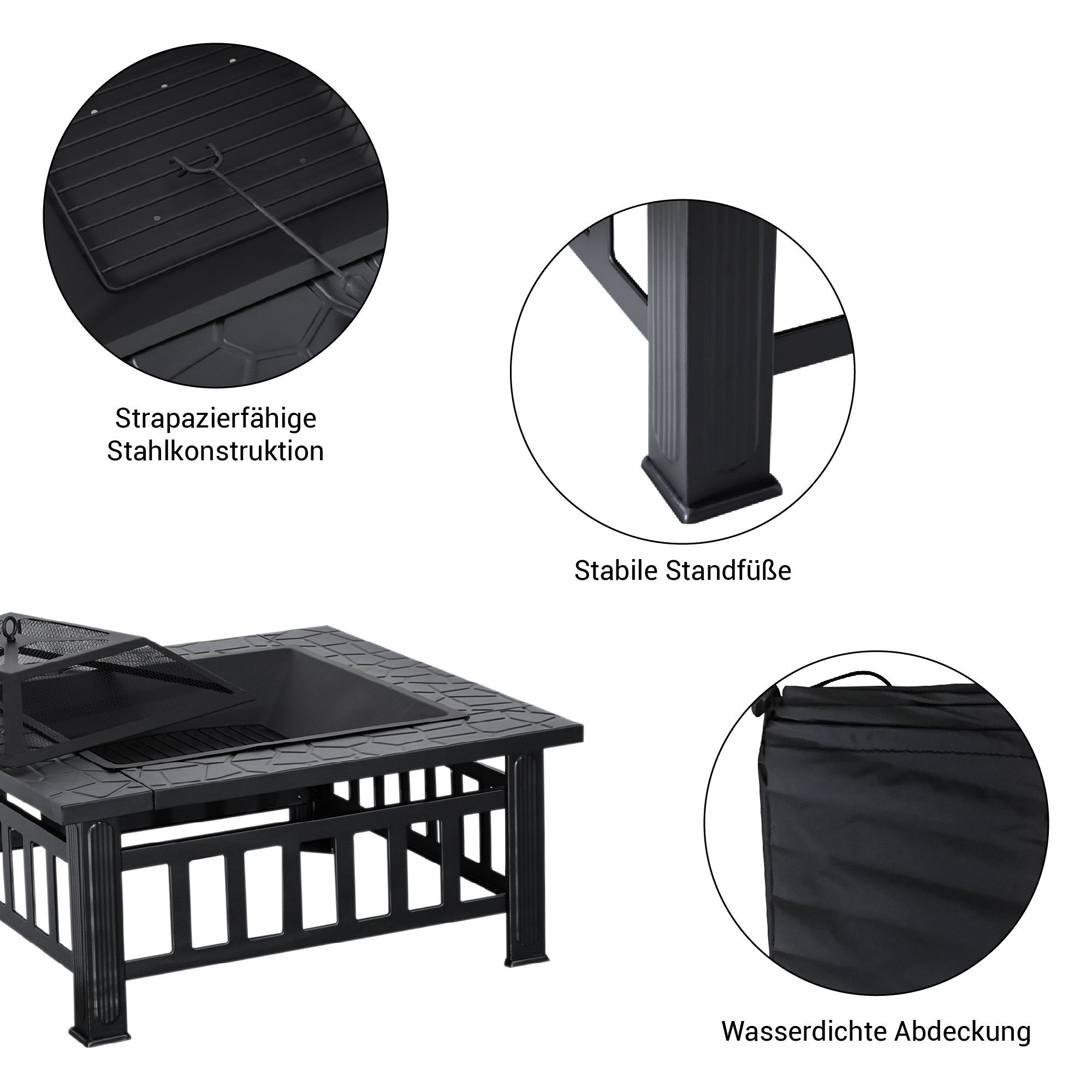 MCombo fire bowl, fire basket patio fire with grill grate, garden fire fireplace 0039BK