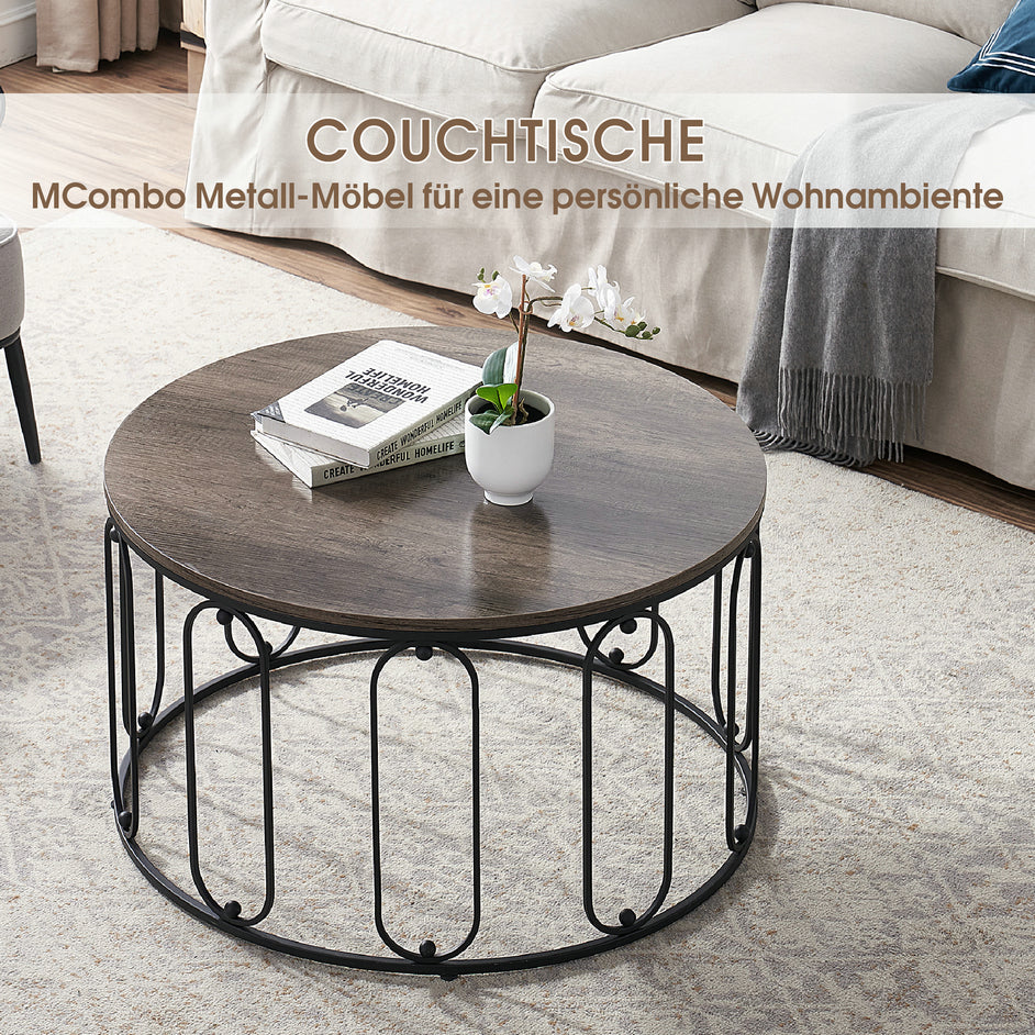 MCombo metal furniture coffee table side table round marble look/industrial style 2147