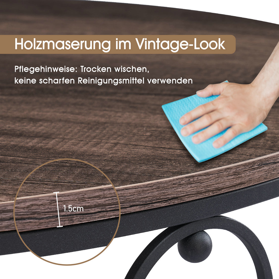 MCombo metal furniture coffee table side table round marble look/industrial style 2147