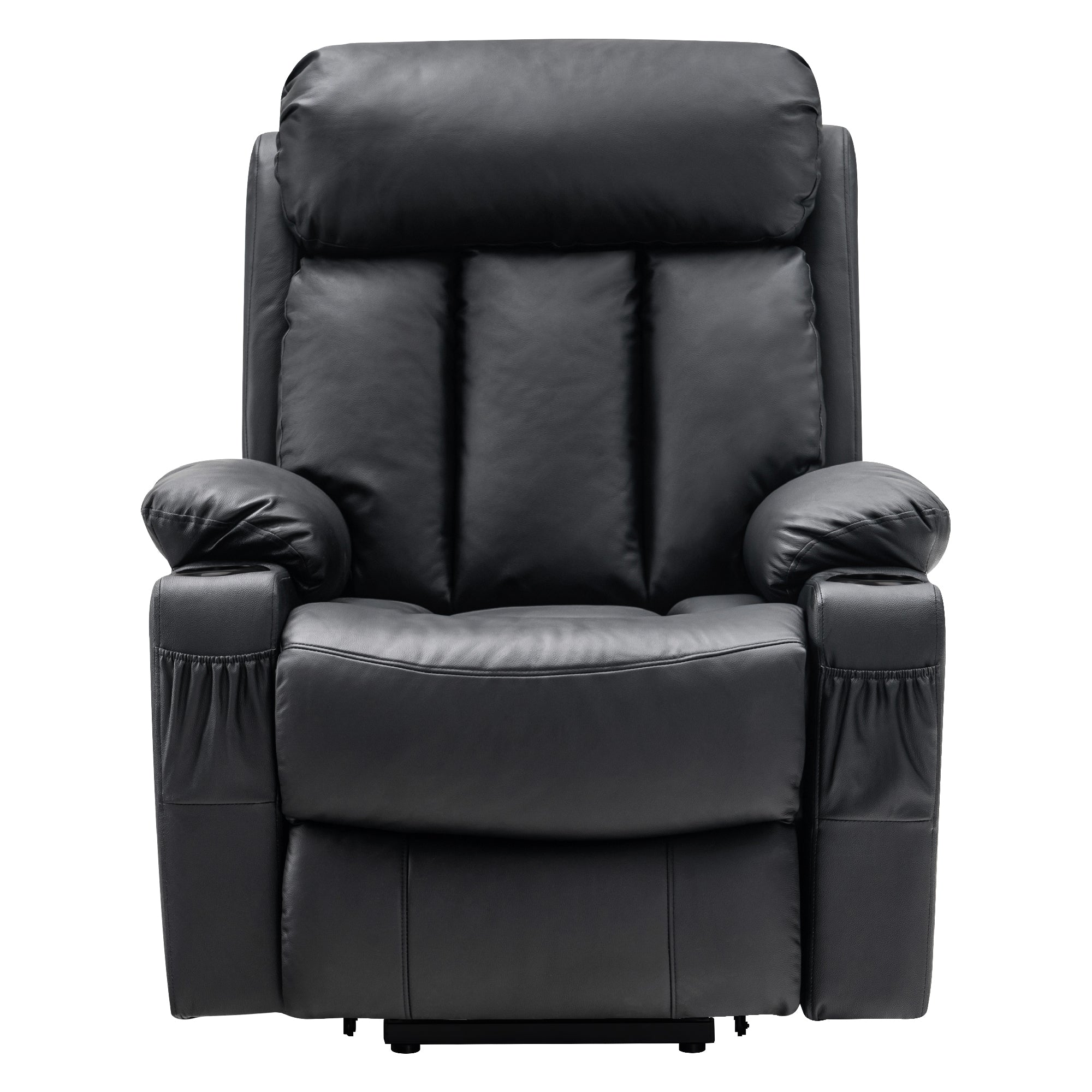 M MCombo relaxation chair with stand-up aid and reclining function 7190, TV chair electrically adjustable, for seniors living room, USB, (black faux leather / dark gray fabric)