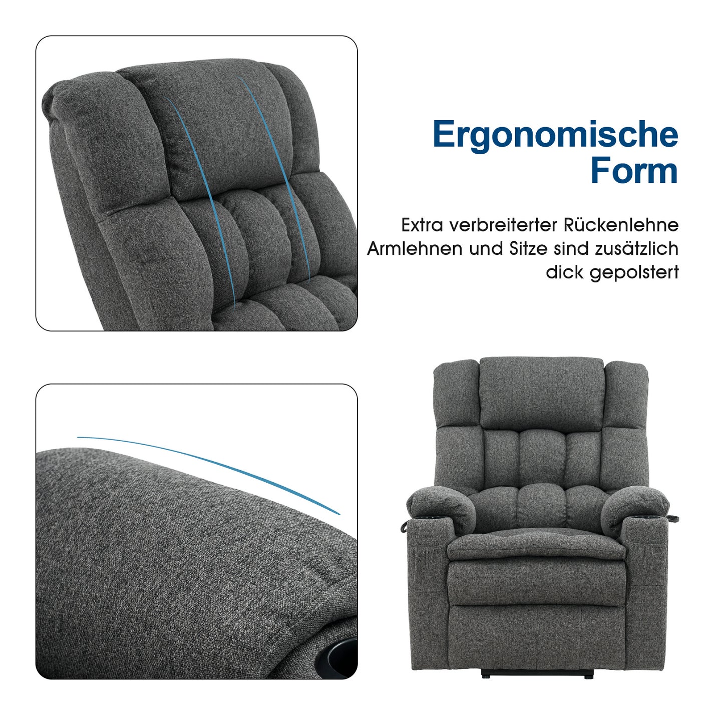 M MCombo electric stand-up relaxation chair 7546, separately adjustable with 3 motors, reclining position up to 165°, TV armchair with USB, for seniors' living room