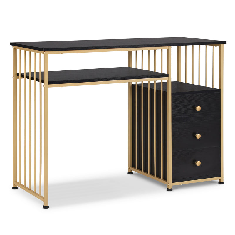 M MCombo Schreibtisch mit Schubladen, Schminktisch ohne Spiegel, Nageltisch aus Holz Metallgestell, Computertisch Wohnzimmer Modern, 109 x 45,5 x 81cm, 2407