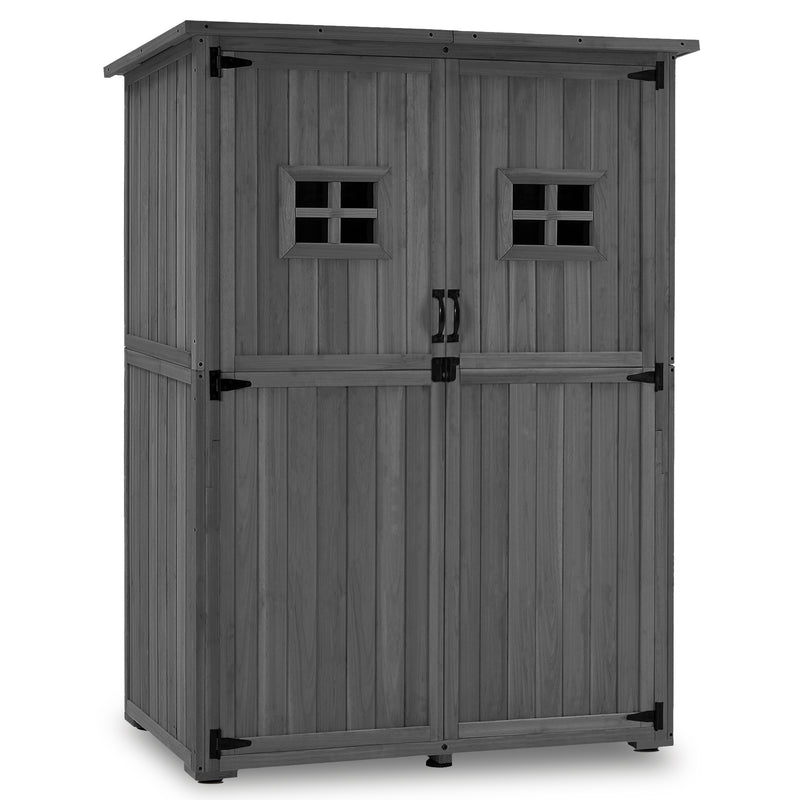 M MCombo Gartenschrank Holz, Gartenhaus Klein Wetterfest, Outdoor Gerätehaus Geräteschuppen, für Außenbereich Balkon Terrasse, 127×59×168 cm, 0912