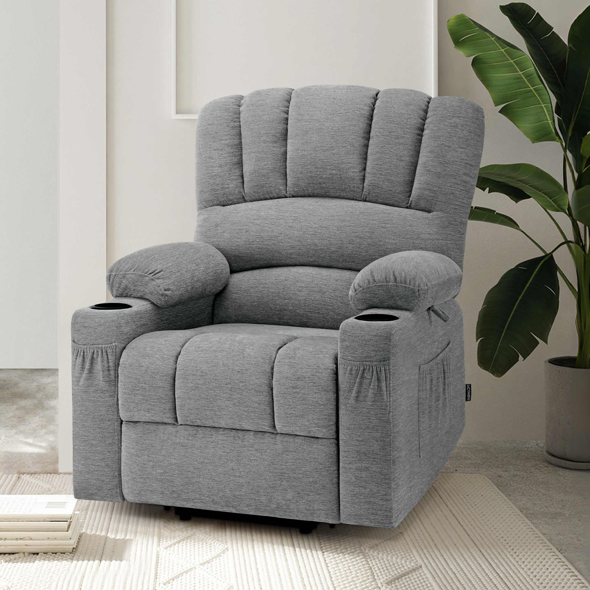 M MCombo Relaxsessel mit Aufstehhilfe & Liegefunktion 7102, Fernsehsessel elektrisch verstellbar, TV Sessel mit Massage Wärmefunktion, für Senioren Wohnzimmer, USB