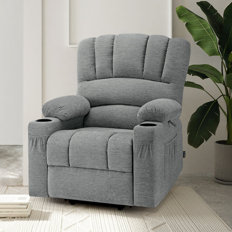 M MCombo Relaxsessel mit Aufstehhilfe & Liegefunktion 7102, Fernsehsessel elektrisch verstellbar, TV Sessel mit Massage Wärmefunktion, für Senioren Wohnzimmer, USB