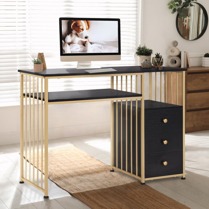 M MCombo Schreibtisch mit Schubladen, Schminktisch ohne Spiegel, Nageltisch aus Holz Metallgestell, Computertisch Wohnzimmer Modern, 109 x 45,5 x 81cm, 2407