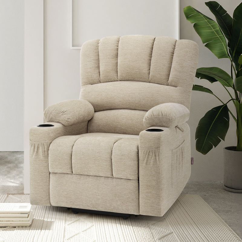 M MCombo Relaxsessel mit Aufstehhilfe & Liegefunktion 7102, Fernsehsessel elektrisch verstellbar, TV Sessel mit Massage Wärmefunktion, für Senioren Wohnzimmer, USB