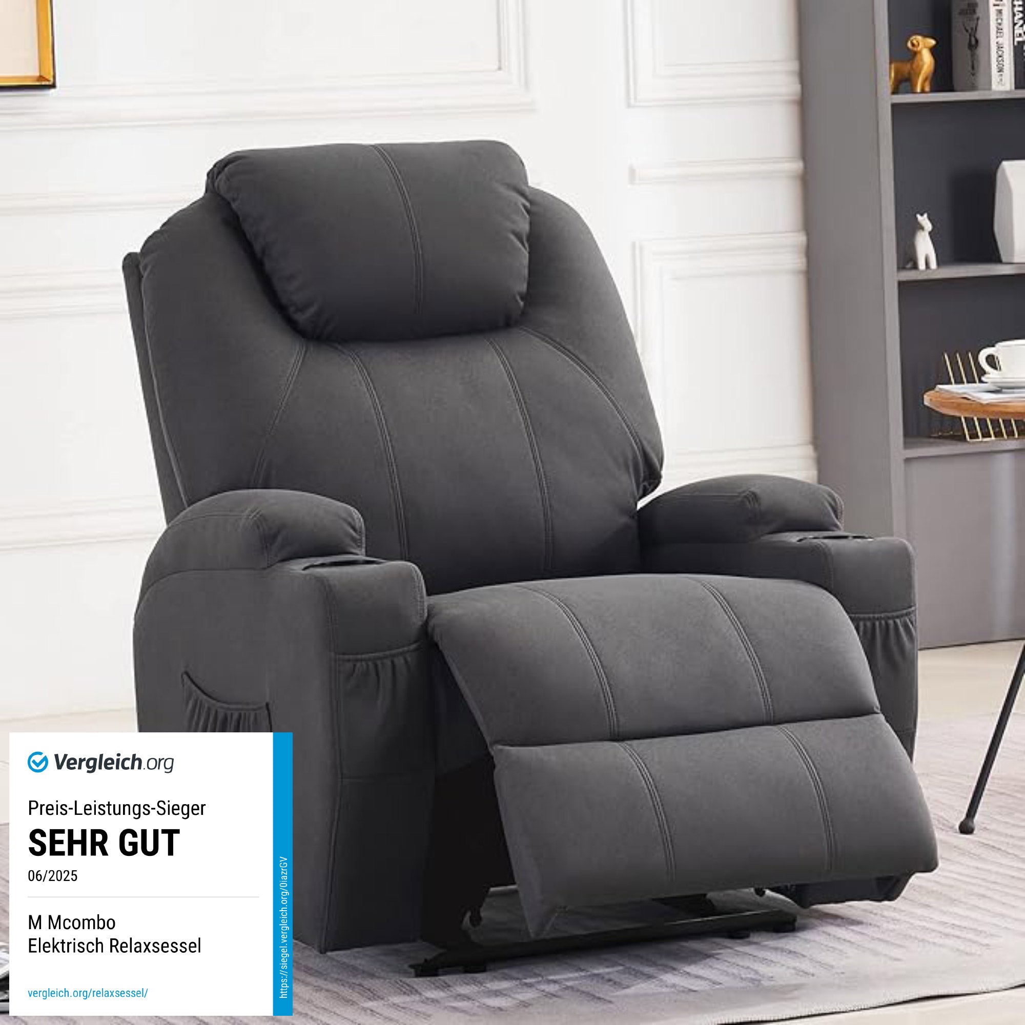 MCombo Elektrisch Relaxsessel Massagesessel Fernsehsessel Liegefunktion Vibration Heizung 7061