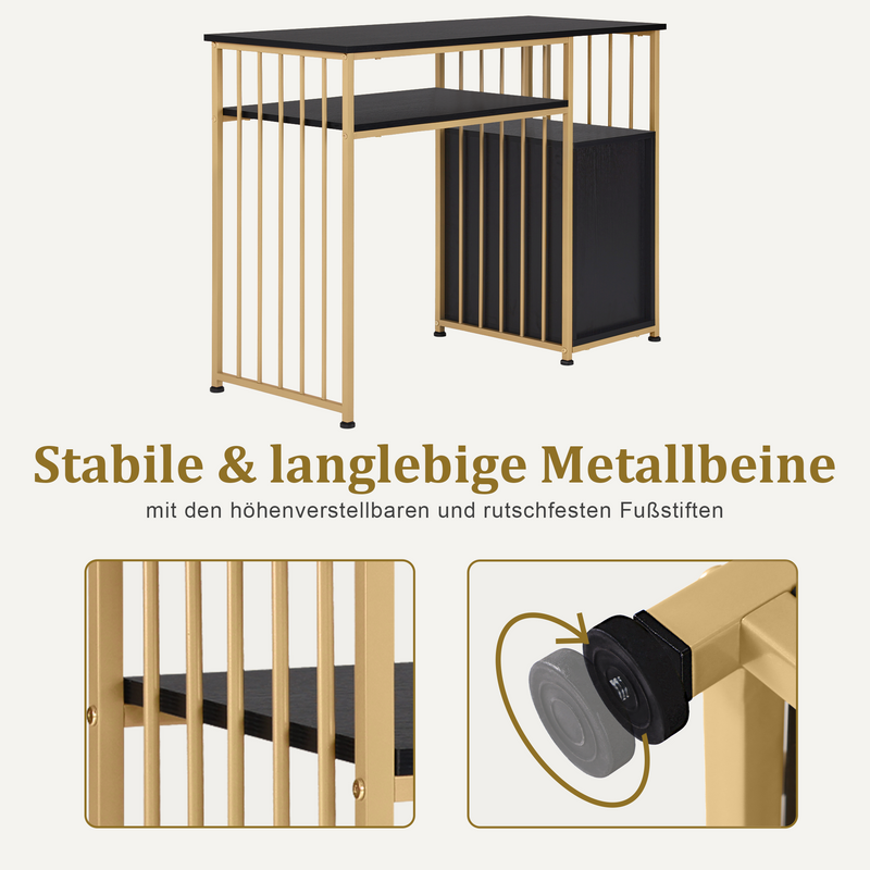 M MCombo Schreibtisch mit Schubladen, Schminktisch ohne Spiegel, Nageltisch aus Holz Metallgestell, Computertisch Wohnzimmer Modern, 109 x 45,5 x 81cm, 2407