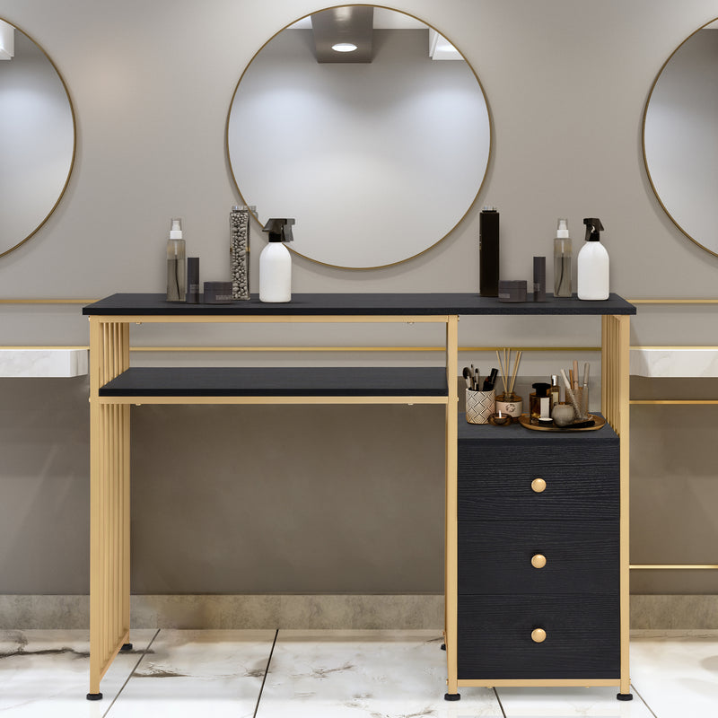 M MCombo Schreibtisch mit Schubladen, Schminktisch ohne Spiegel, Nageltisch aus Holz Metallgestell, Computertisch Wohnzimmer Modern, 109 x 45,5 x 81cm, 2407