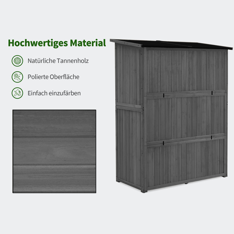 M MCombo Gartenschrank Holz, Gartenhaus Klein Wetterfest, Outdoor Gerätehaus Geräteschuppen, für Außenbereich Balkon Terrasse, 127×59×168 cm, 0912