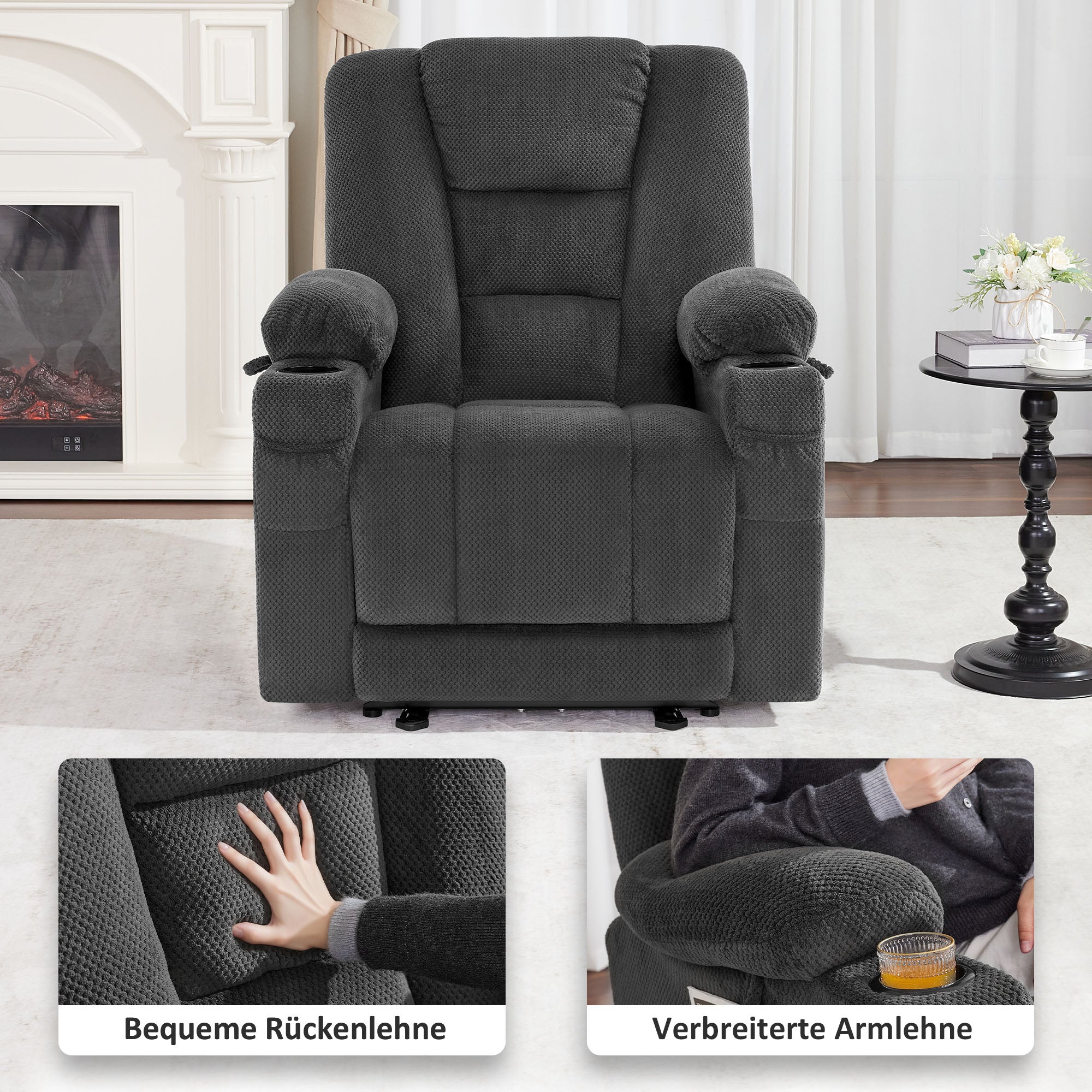 M MCombo TV armchair electrically adjustable 7008, relaxation armchair with reclining function, TV armchair with massage &amp; heat function, USB &amp; cup holder, living room 