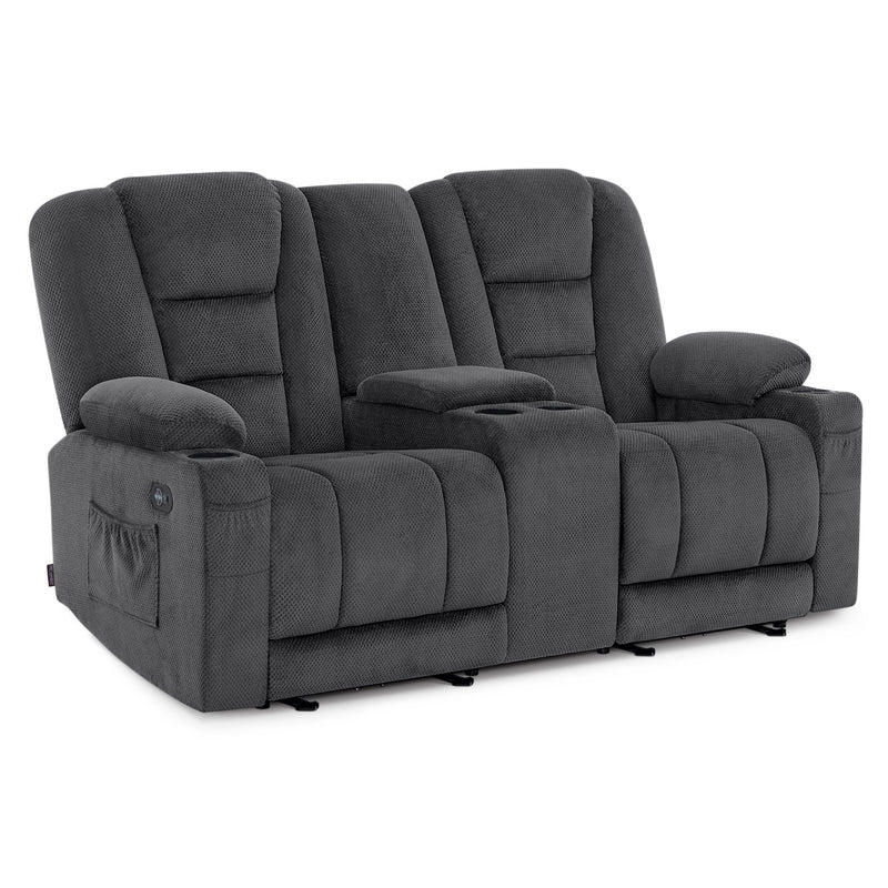 M MCombo Elektrisch 2 Sitzer Sofa mit Schlaffunktion, 2er Relaxsofa mit Taste 150° Verstellbar, Kinosessel mit Liegefunktion, USB & Getränkehalter, 7009 (Grau)