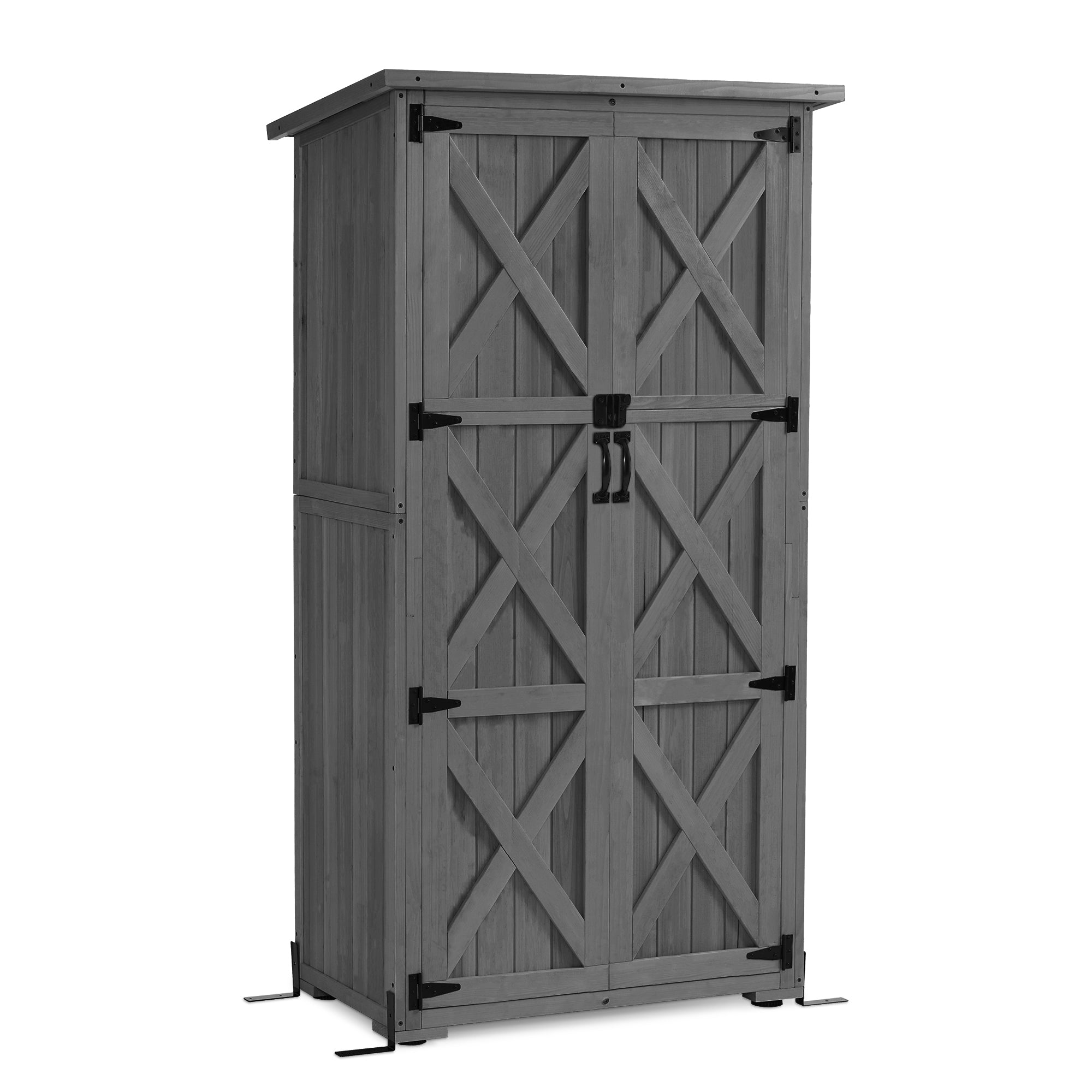 M MCombo Gartenschrank Holz, Gartenhaus Klein Wetterfest, Outdoor Gerätehaus Geräteschuppen, für Außenbereich Balkon Terrasse, 90×55×169cm, 0878