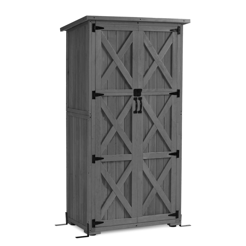 M MCombo Gartenschrank Holz, Gartenhaus Klein Wetterfest, Outdoor Gerätehaus Geräteschuppen, für Außenbereich Balkon Terrasse, 90×55×169cm, 0878