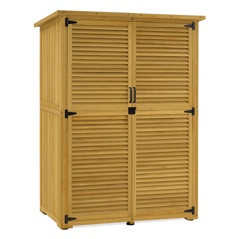 M MCombo Gartenschrank Holz, Gartenhaus Klein Wetterfest, Outdoor Gerätehaus Geräteschuppen, für Außenbereich Balkon Terrasse, 59×127×168 cm, 0901D-F