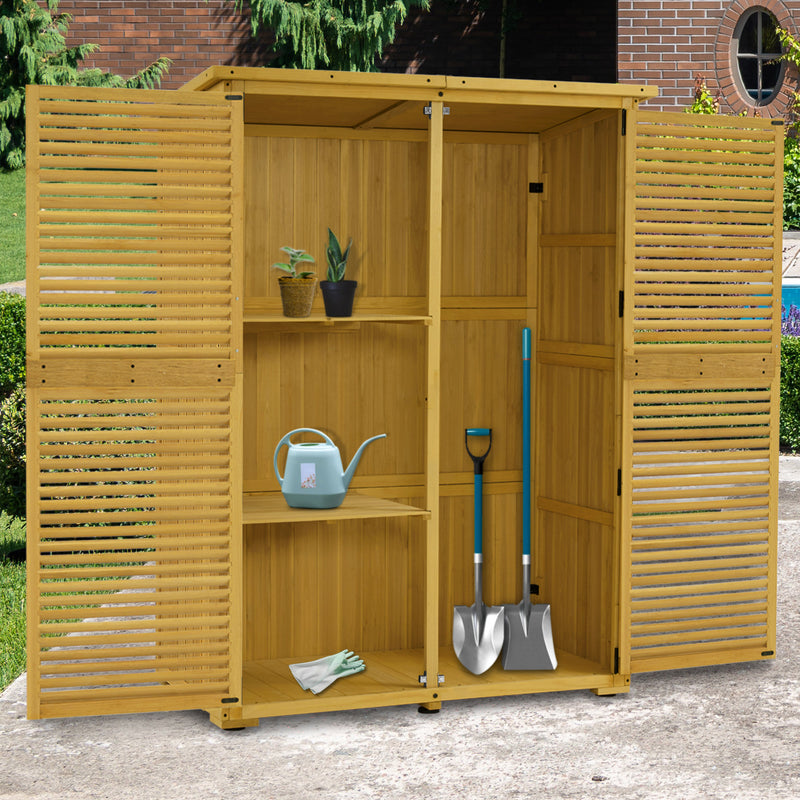 M MCombo Gartenschrank Holz, Gartenhaus Klein Wetterfest, Outdoor Gerätehaus Geräteschuppen, für Außenbereich Balkon Terrasse, 59×127×168 cm, 0901D-F