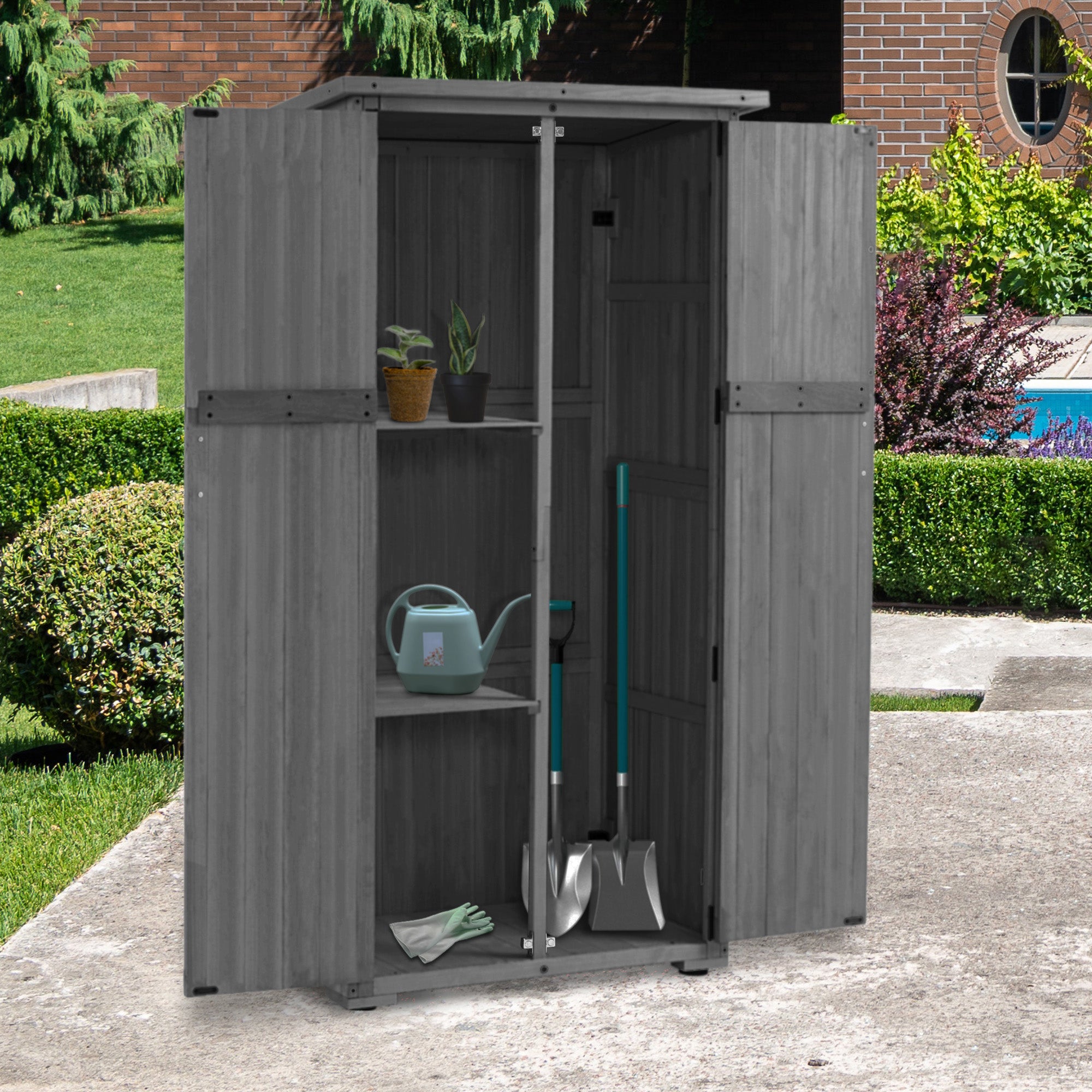 Armoire de jardin en bois M MCombo, petite maison de jardin résistante aux intempéries, abri de jardin extérieur, pour usage extérieur, balcon ou terrasse, 90×55×169cm, 0878 