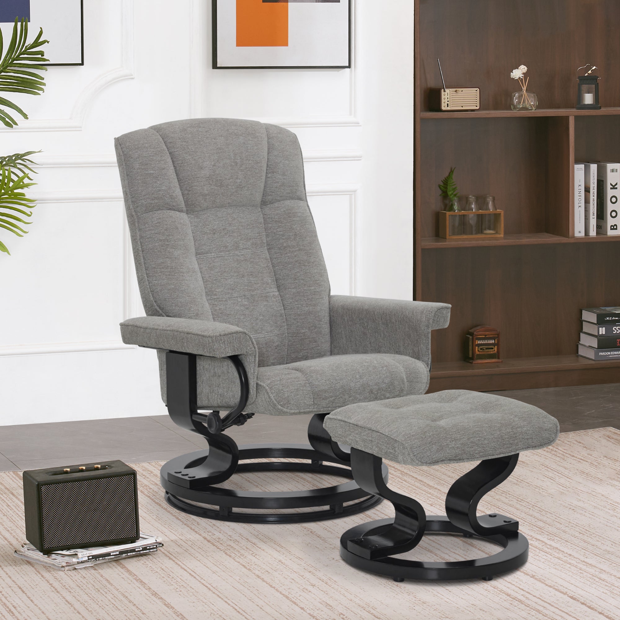 MCombo recliner chair with footstool, 360° swivel TV chair with reclining function, up to 120 kg load capacity, modern recliner chair for the living room, 9019 
