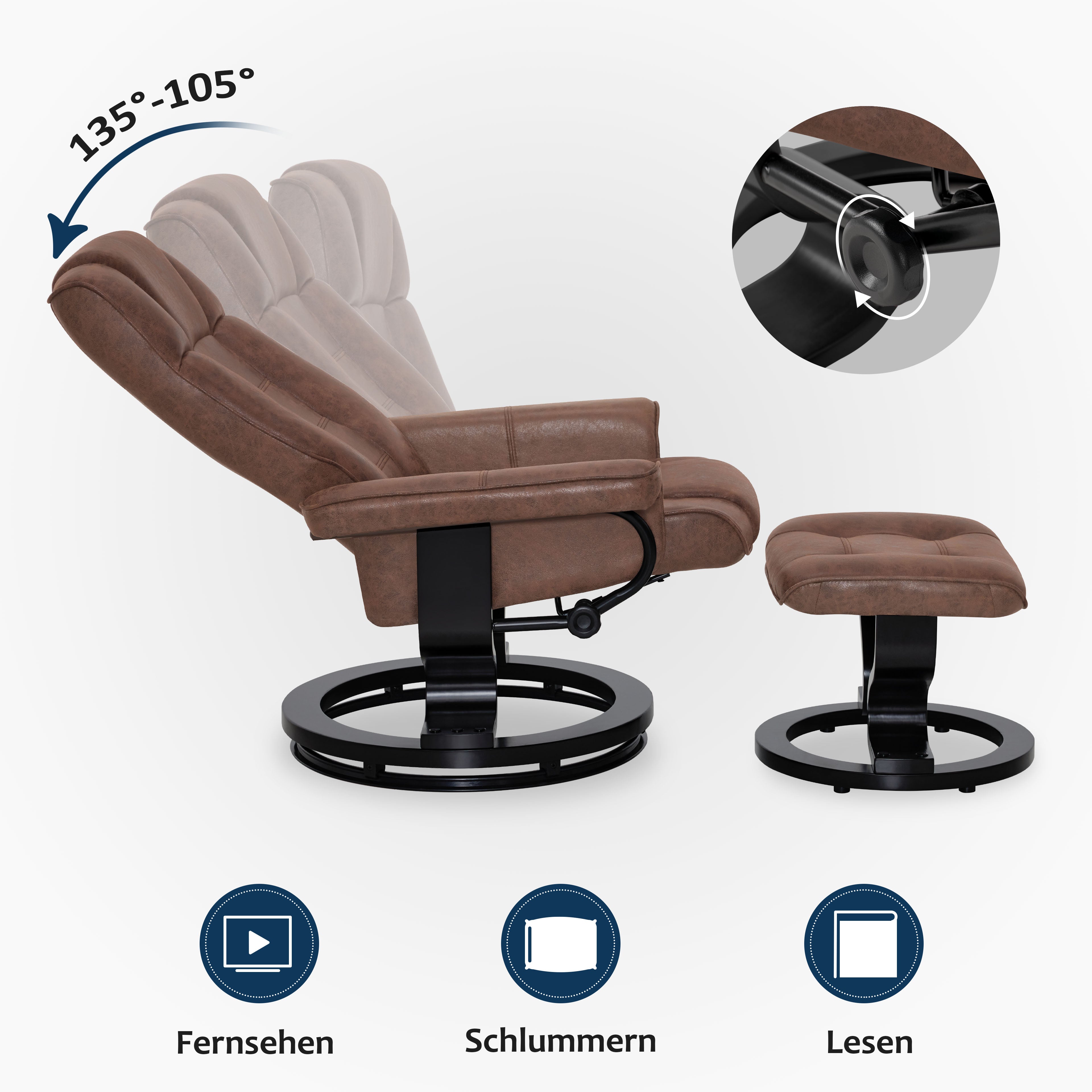 MCombo recliner chair with footstool, 360° swivel TV chair with reclining function, up to 120 kg load capacity, modern recliner chair for the living room, 9019 