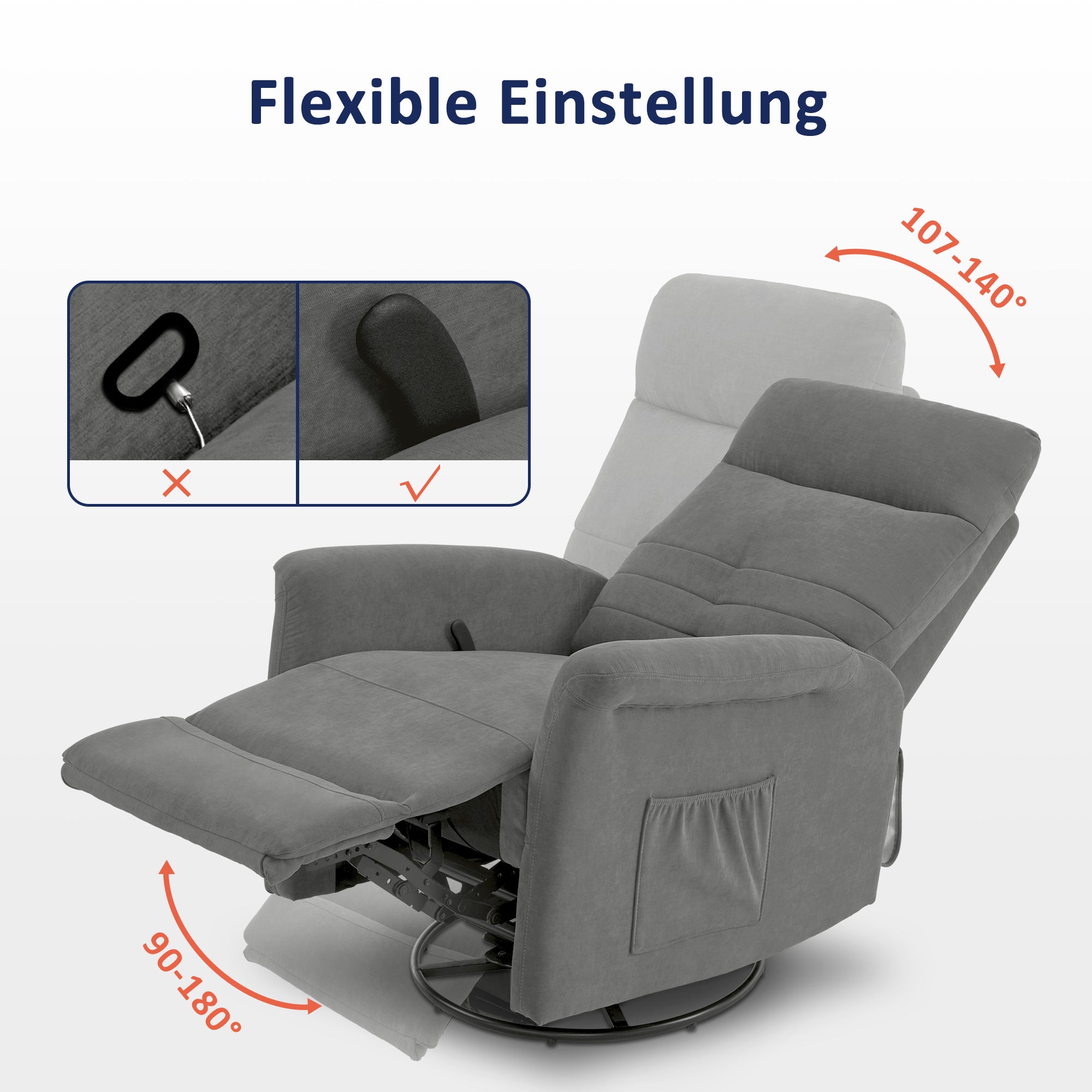 M MCombo Relaxing Chair TV Chair with Reclining Function Manual, TV Chair with Rocking Function &amp; Swivel Function, 360° Rotatable, Living Room, Bedroom, 7011 