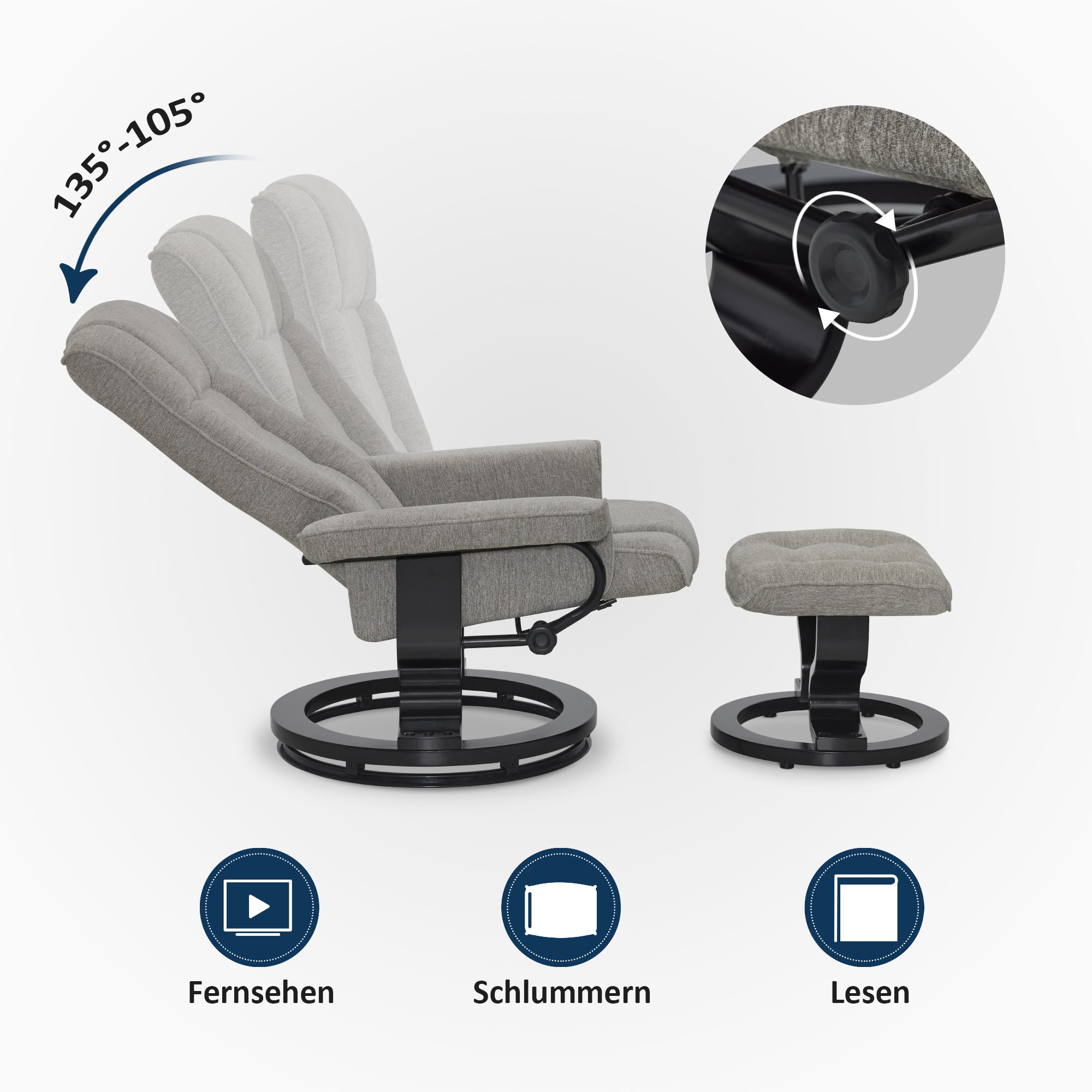 MCombo recliner chair with footstool, 360° swivel TV chair with reclining function, up to 120 kg load capacity, modern recliner chair for the living room, 9019 
