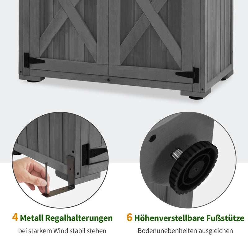 M MCombo Gartenschrank Holz, Gartenhaus Klein Wetterfest, Outdoor Gerätehaus Geräteschuppen, für Außenbereich Balkon Terrasse, 90×55×169cm, 0878