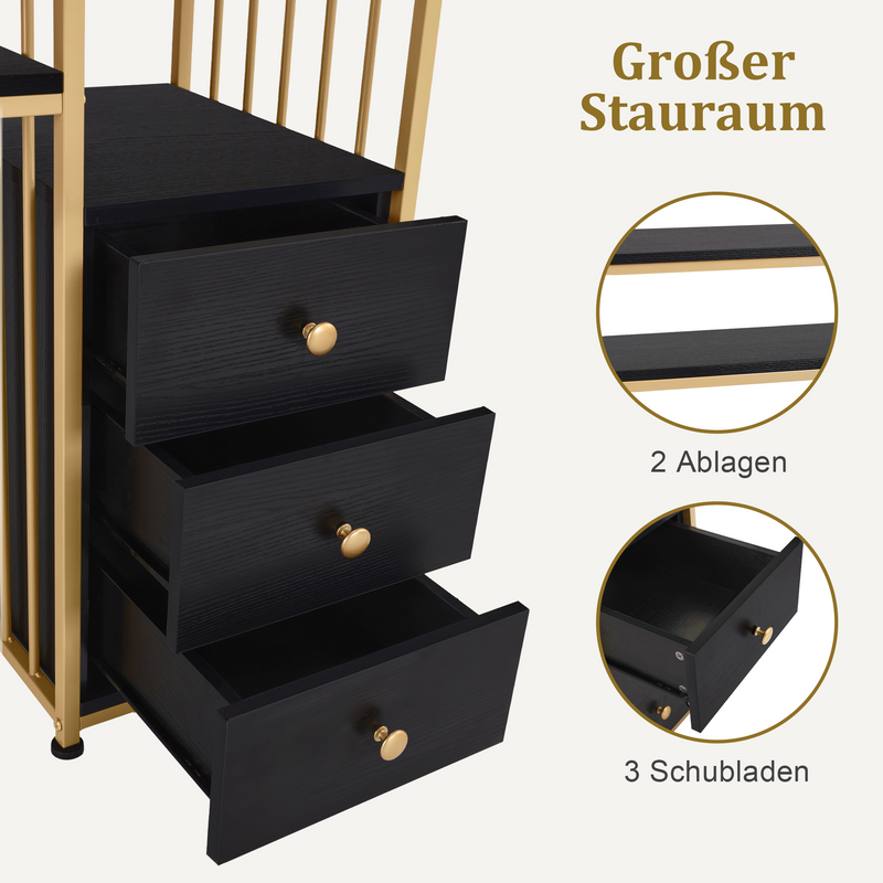 M MCombo Schreibtisch mit Schubladen, Schminktisch ohne Spiegel, Nageltisch aus Holz Metallgestell, Computertisch Wohnzimmer Modern, 109 x 45,5 x 81cm, 2407