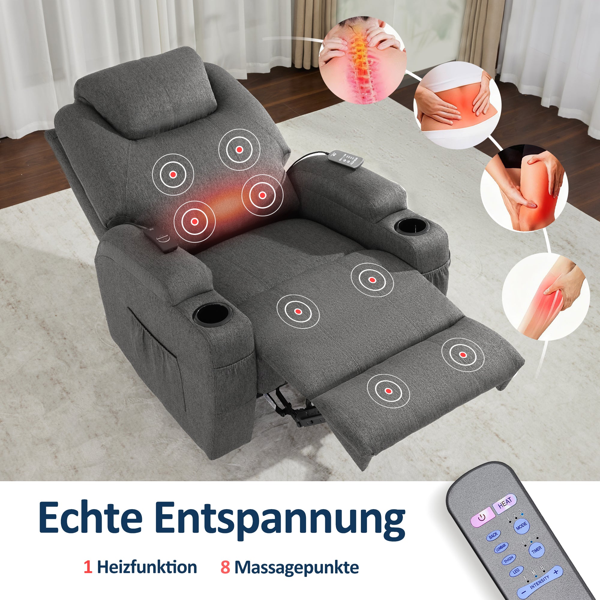 MCombo electric relaxation chair, massage chair, TV chair, reclining function, vibration heating 7061