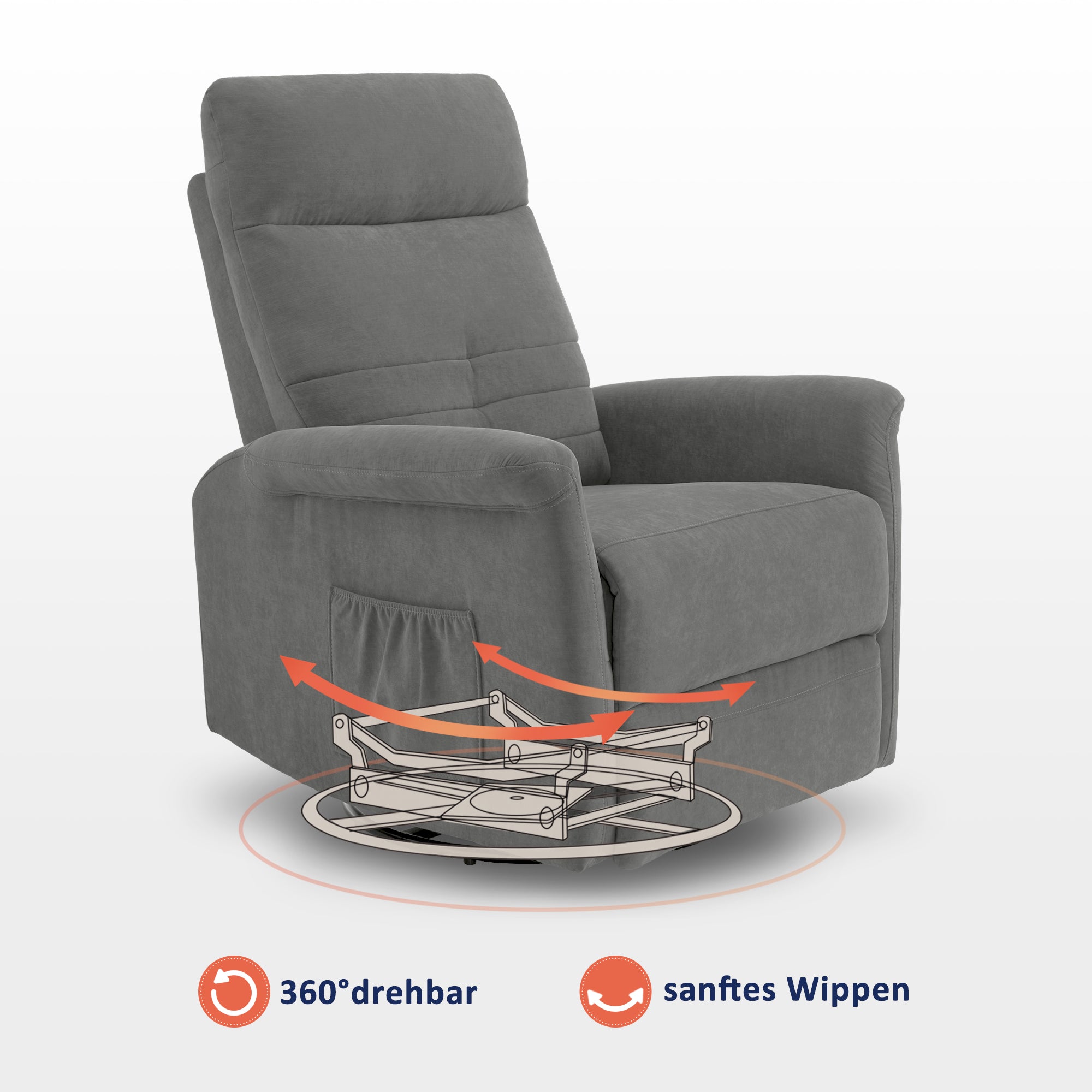 M MCombo Relaxing Chair TV Chair with Reclining Function Manual, TV Chair with Rocking Function &amp; Swivel Function, 360° Rotatable, Living Room, Bedroom, 7011 