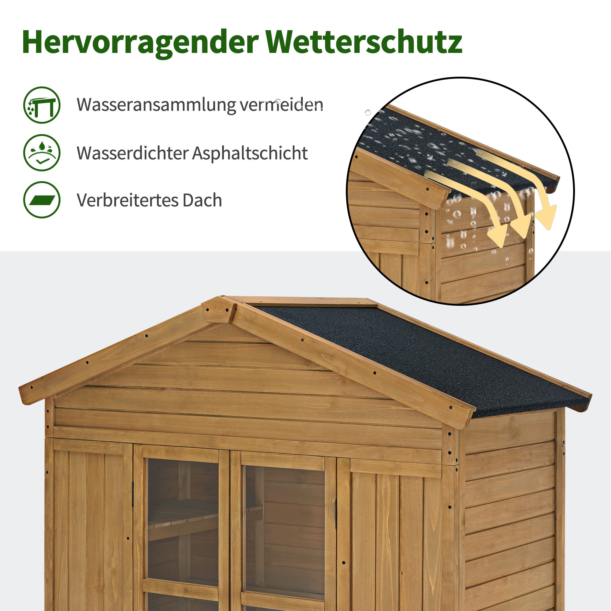 M MCombo Garden Cabinet Garden House Wood Weatherproof, Tool Cabinet Wooden Cabinet Outdoor Waterproof Walk-in, for Outdoor Balcony Terrace, Tool Shed with 6 Fixed Shelves 74×143×200 cm, 1743 (Natural) 
