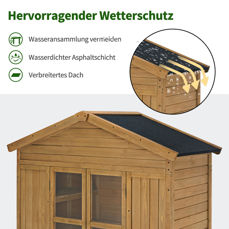 M MCombo Gartenschrank Gartenhaus Holz Wetterfest, Geräteschrank Holzschrank Outdoor Wasserdicht Begehbar, für Außenbereich Balkon Terrasse, Gerätehaus mit 6 feste Regale 74×143×200 cm, 1743 (Natur)