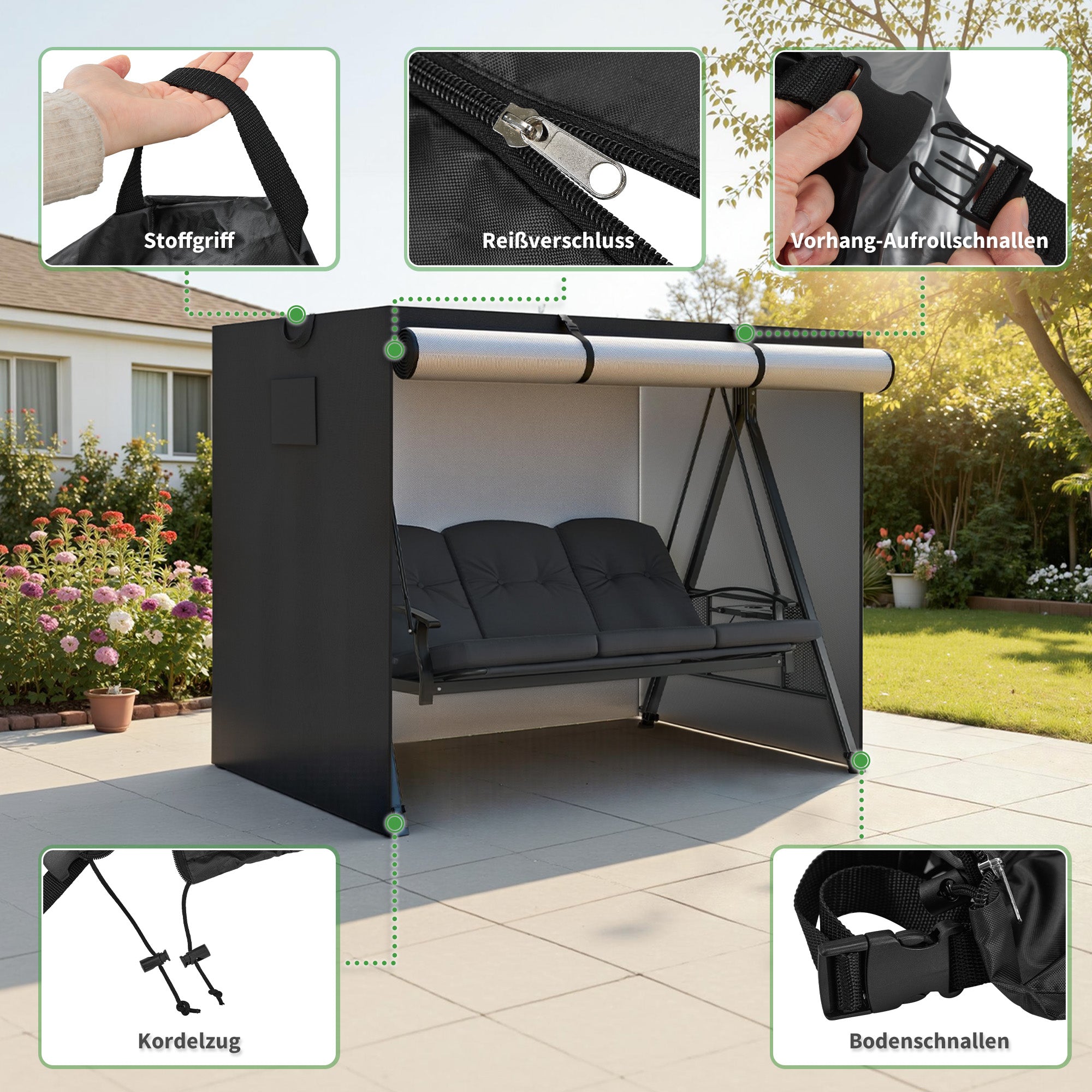 MCombo Housse de balancelle de jardin, bâche imperméable et résistante aux UV pour balancelle de jardin, housse de protection indéchirable pour balancelle 4001/4002 (Oxford, Noir)