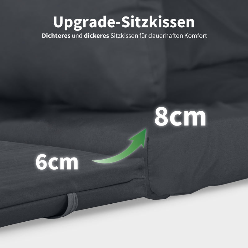 M MCombo 3-Sitzer Hollywoodschaukel mit Liegefunktion, mit Extradickem Sitzkissen & Sonnendach, Gartenschaukel bis 300kg Belastbar, 201x125x173 cm, Schaukelbank Outdoor Wetterfest 4095 (grau)