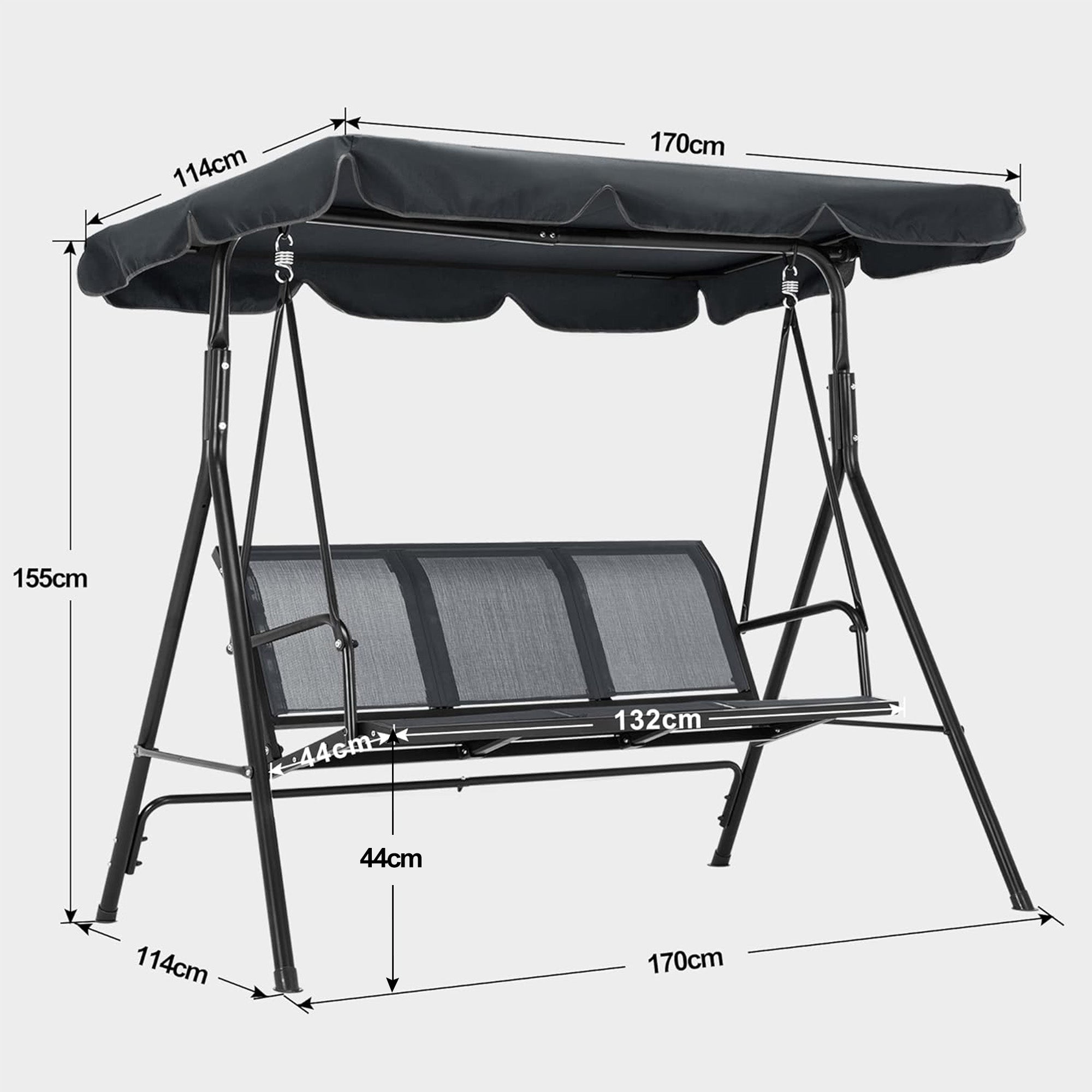 M MCombo Balançoire de porche 3 places Balançoire de jardin Chaise longue de jardin Balançoire Banc 8007